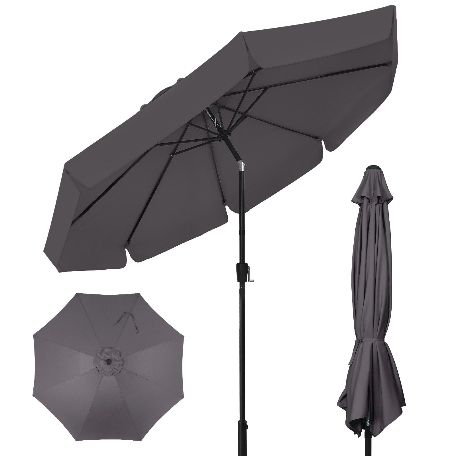 Puluomis Sonnenschirm Balkonschirm Strandschirm Gartenschirm Neigbar UPF 30+ mit Kurbel, 8 Rippen Windbeständig bis 15km/h Ohne Schirmtänder