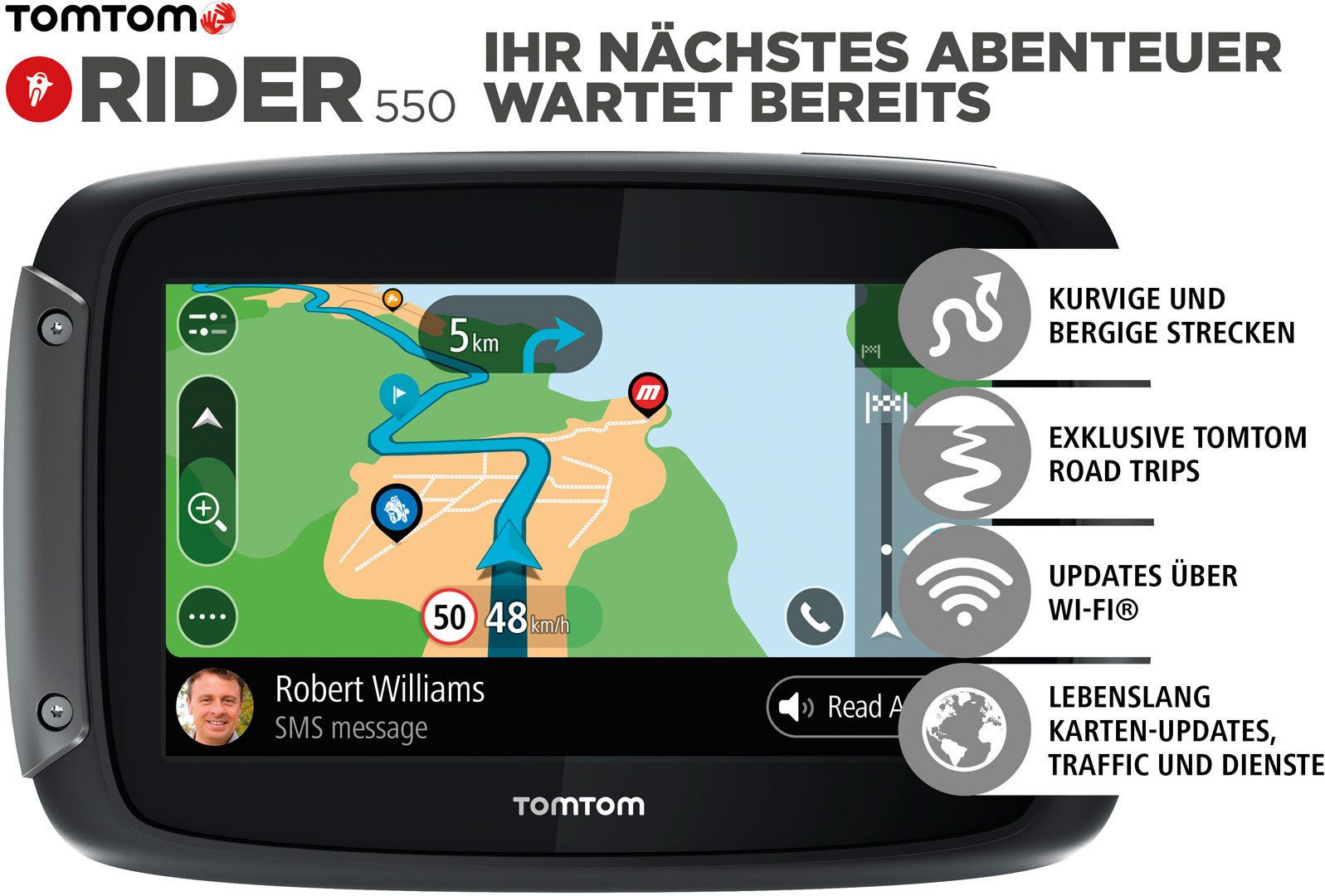 TomTom Rider 550 World Premium Navigationssystem Motorrad-Navigationsgerät (robust) – Bild 2 von 5