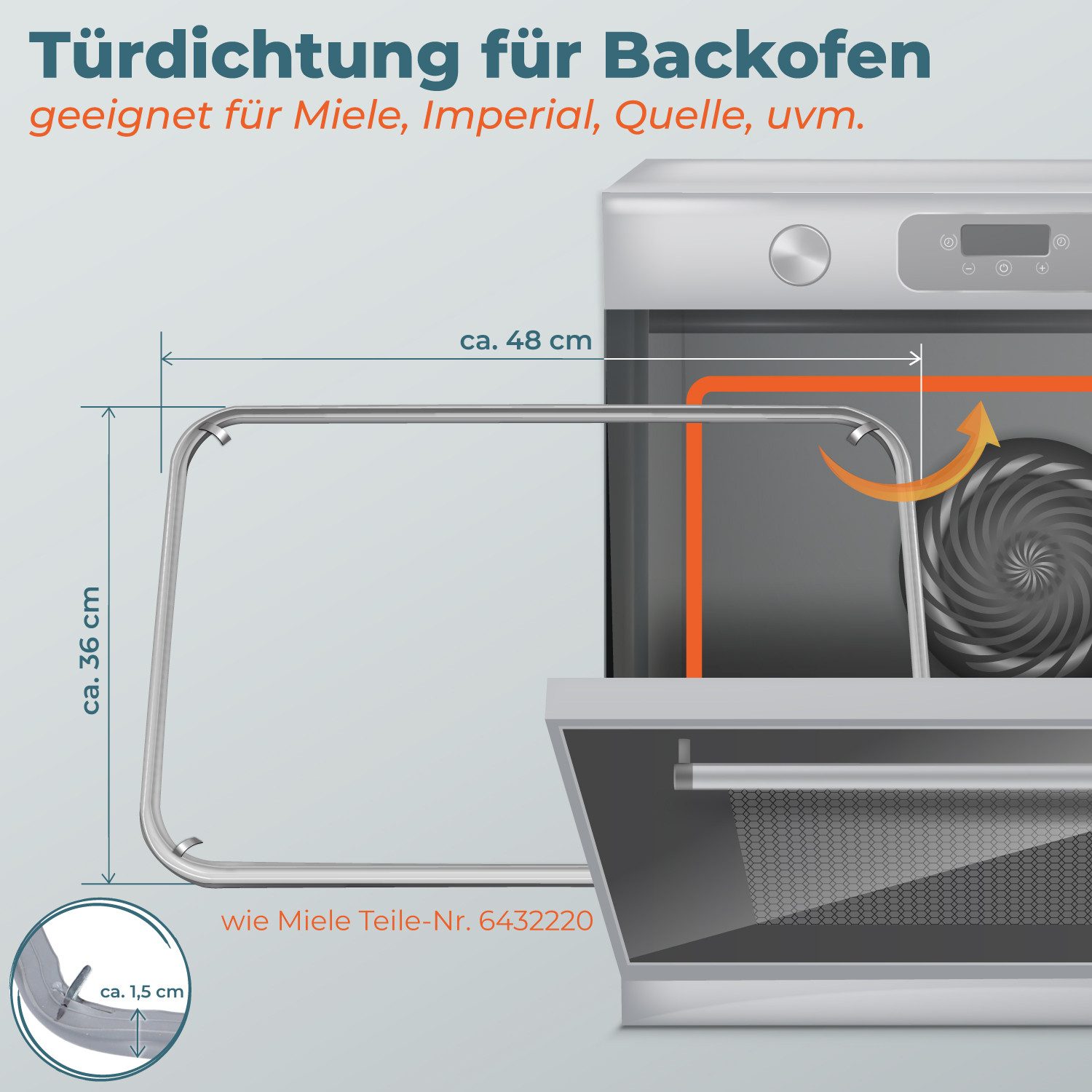 Kenekos Montagezubehör Backofen Türdichtung Dichtung Ersatz für Miele 6432220 (1 St), Gummi 4 Haken für Backofen Herd Tür