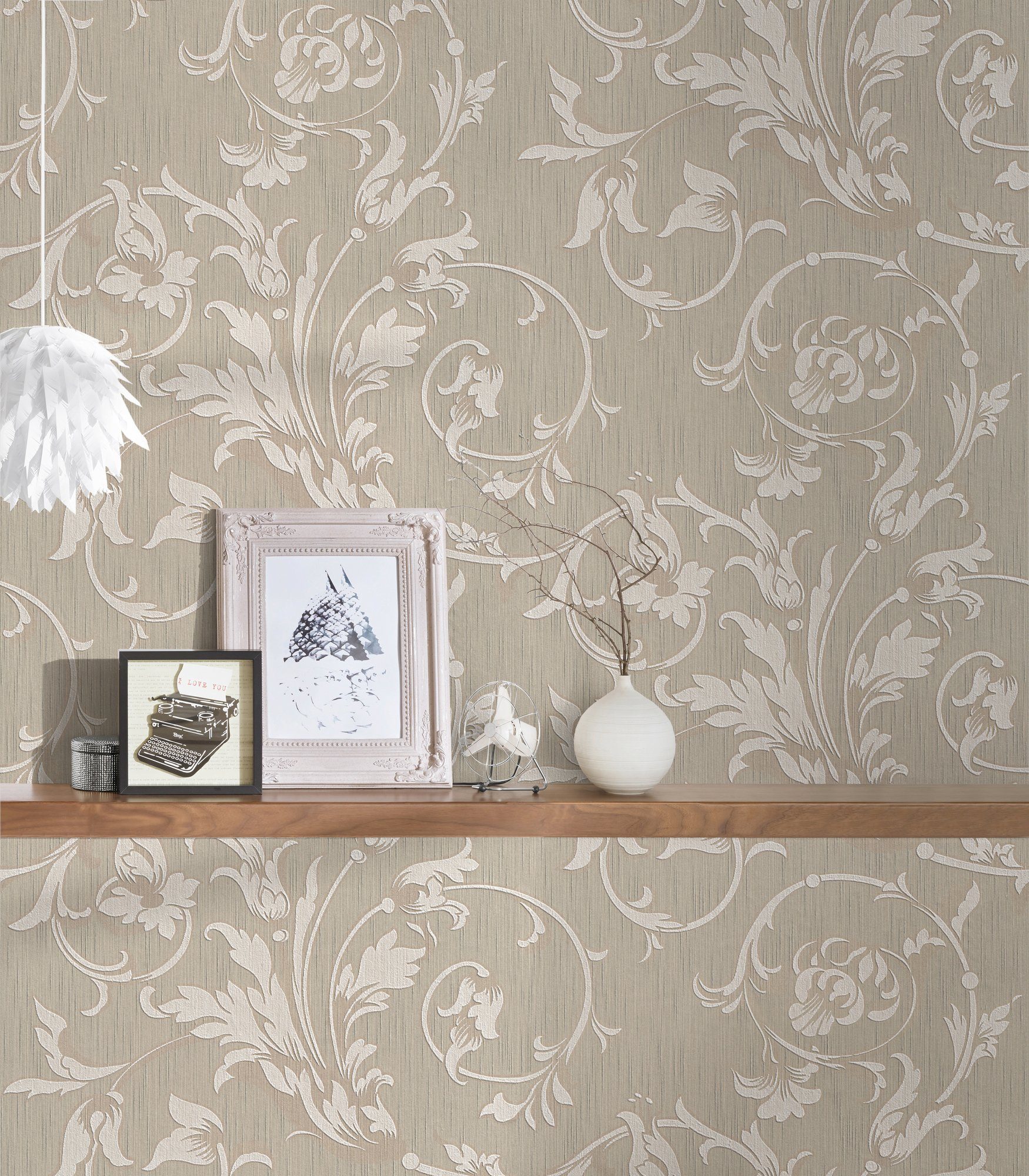 A.S. floral, beige Blumen Tessuto, Tapete Paper Textiltapete Barock, Création Architects Floral samtig,