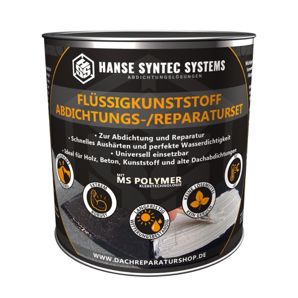 Hanse Syntec Systems Dachbahn Flüssigkunststoff Abdichtungs-/Reparaturset, Dichtet sofort, 1KG schwarz