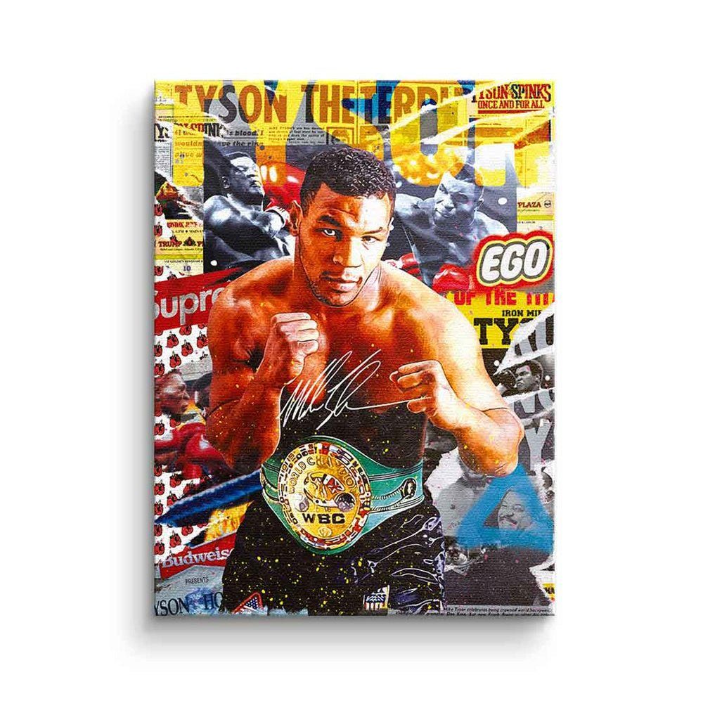 DOTCOMCANVAS® Leinwandbild Iron Boxer Pop Mike, Tyson Leinwandbild Collage Iron Sport Art Mike Rahmen schwarzer Mike