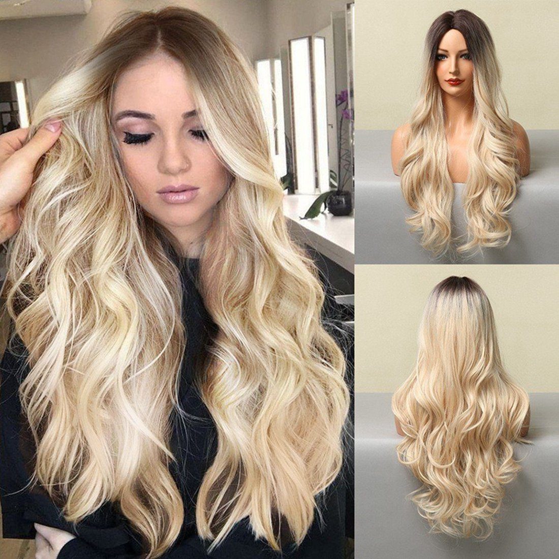 Perücken Lockiges Perücke Lange Platinblonde Mode Haar, Toupet DAYUT