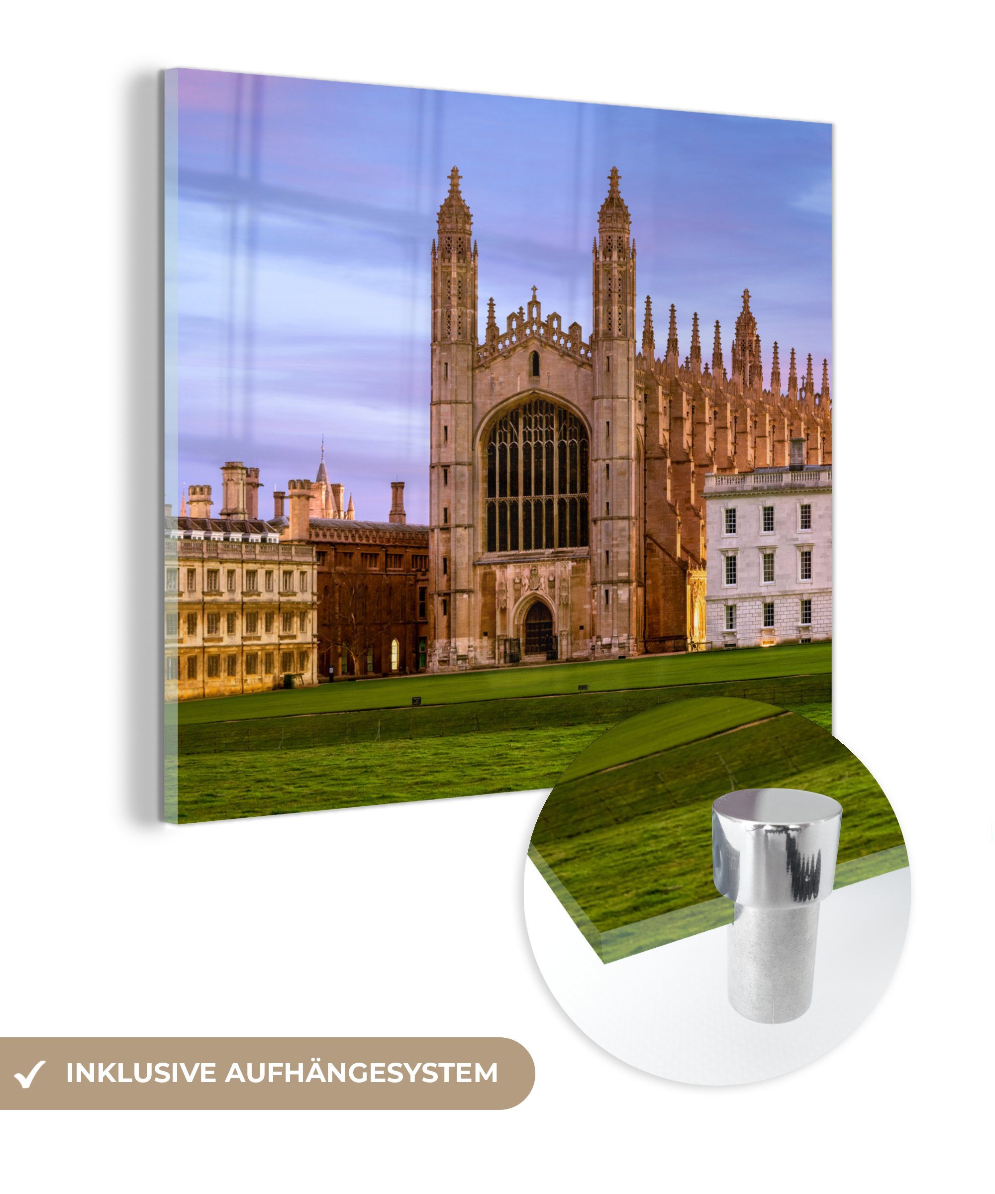 MuchoWow Acrylglasbild Die Universität von Cambridge unter einem farbenfrohen Himmel, (1 St), Glasbilder - Bilder auf Glas Wandbild - Foto auf Glas - Wanddekoration