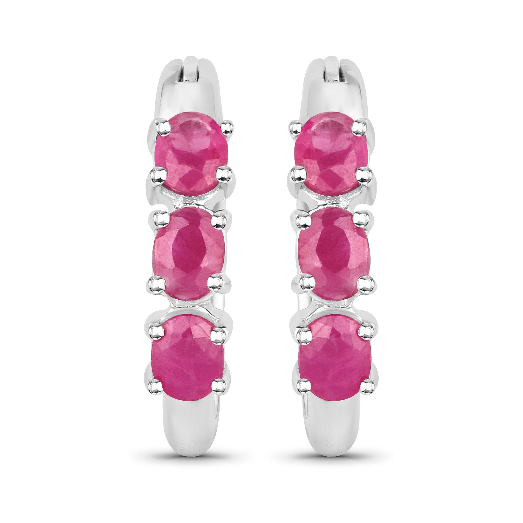 Vira Jewels Paar Creolen Silber 925 rhodiniert mit 6 natürlichen Rubinen