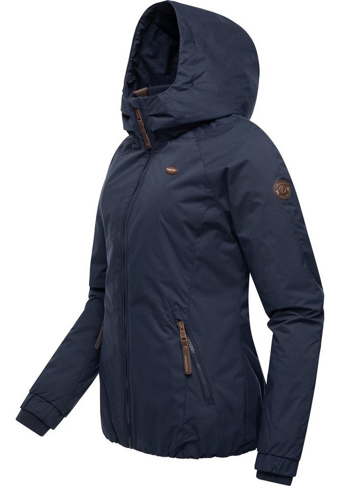 Ragwear Winterjacke Dizzie Winter wasserdichte Outdoorjacke mit Kapuze für  den Winter, Perfekte Länge bis zur Hüfte, Gummibund am Saum hält Wind ab