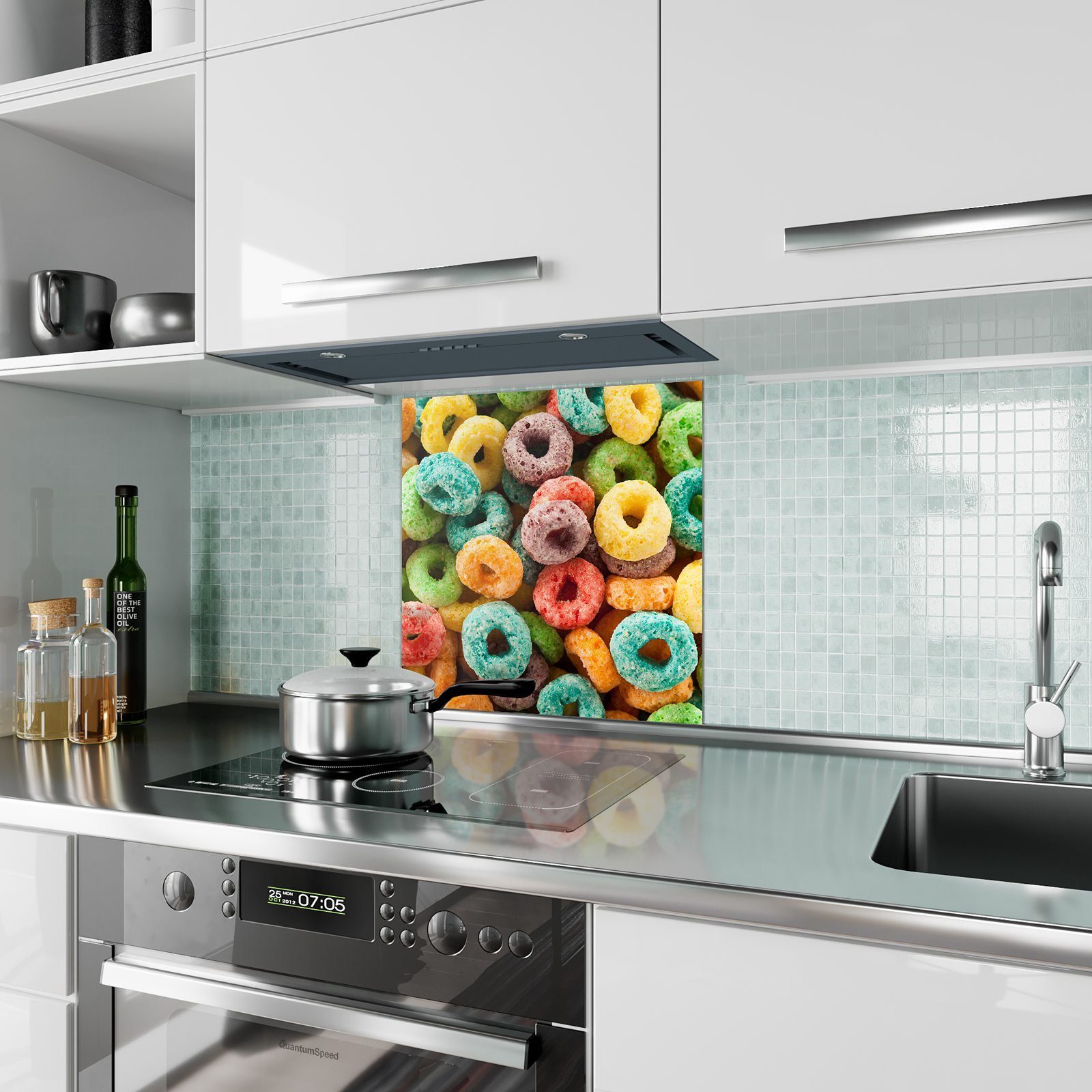 Motiv mit Glas Spritzschutz Fruchtige Primedeco Flakes Küchenrückwand Küchenrückwand