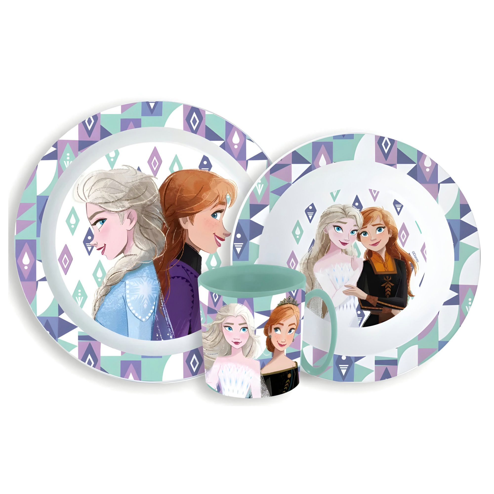 Disney Kindergeschirr-Set Disney Die Eiskönigin Elsa Kinder Geschirr-Set 3 teilig (3-tlg), 1 Personen, Becher Teller Schüssel