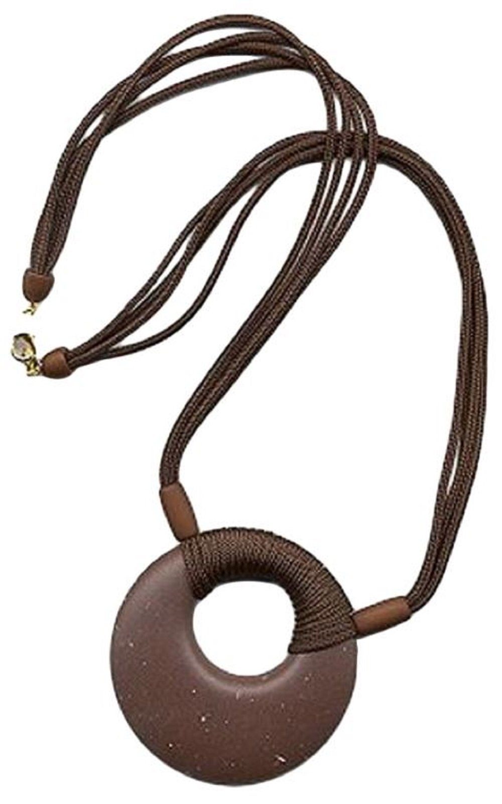 unbespielt Collier Kette Kunststoff-Scheibe Amulett ähnlich dunkelbraun-matt Kordel 63 cm, Modeschmuck für Damen