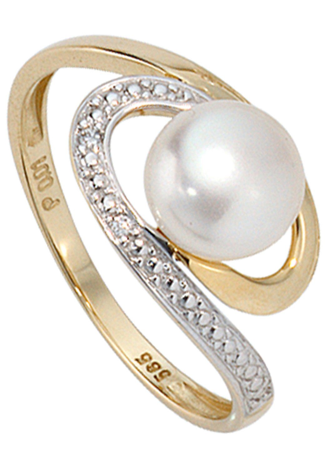 JOBO Perlenring, 585 Gold mit Süßwasser-Zuchtperle und 2 Diamanten günstig online kaufen