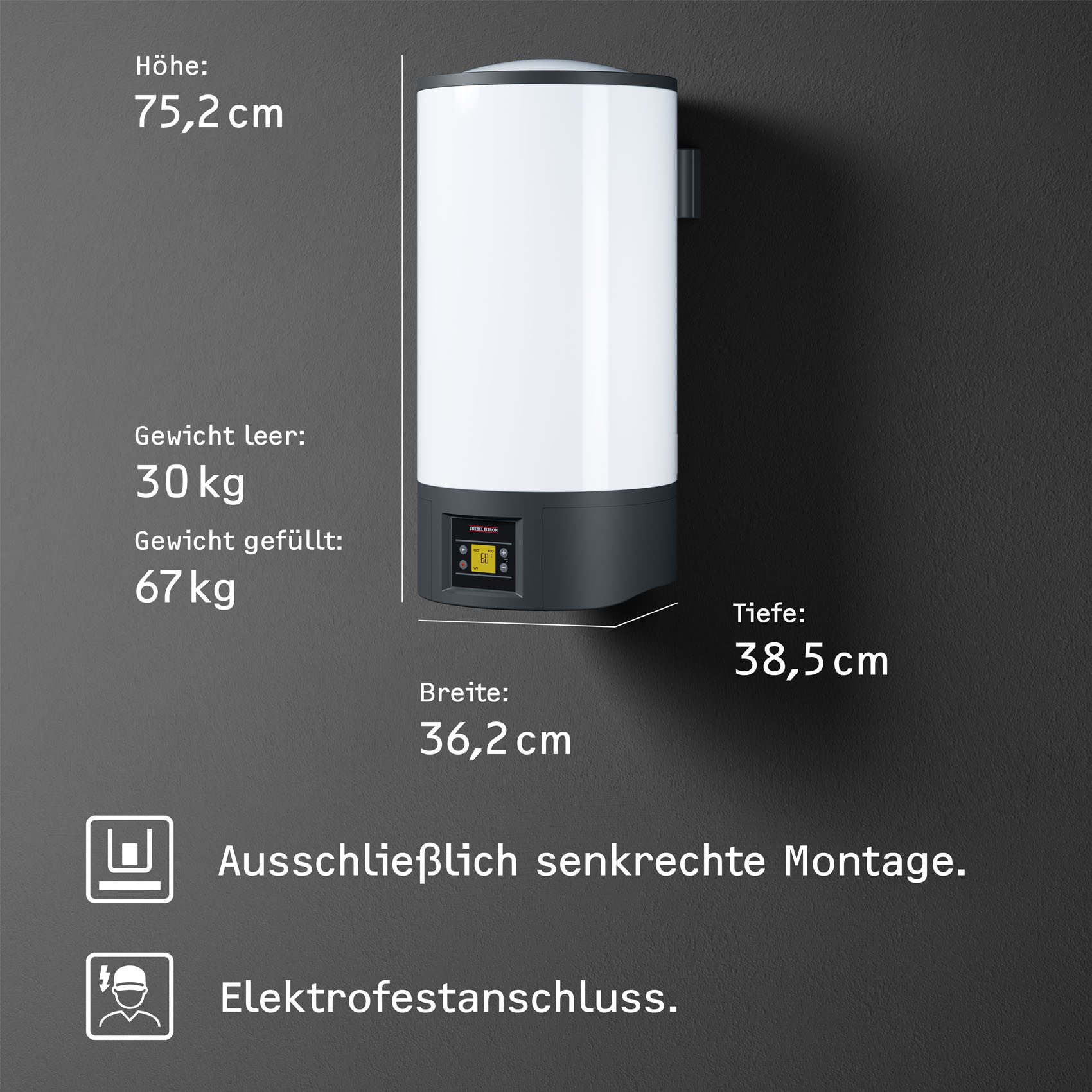 STIEBEL ELTRON Wandspeicher EW-V 36 ECO, LC-Display, geringer Bereitschaftsenergieverbrauch, druckfest