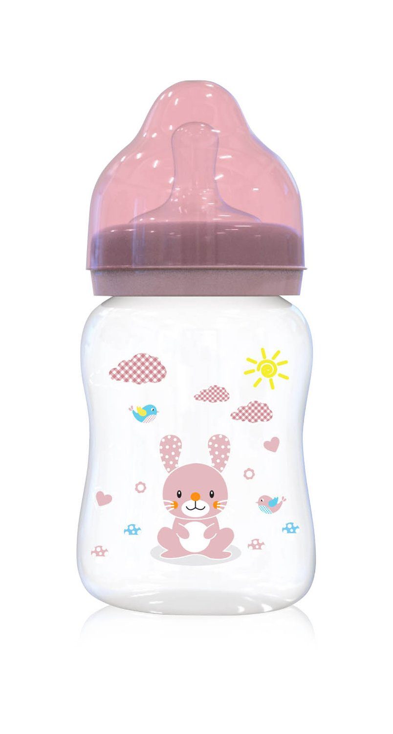 Baby Care Babyflasche Baby-Weithalsflasche 250 ml, Sauger Größe 0+, Deckel, ab Geburt rosa