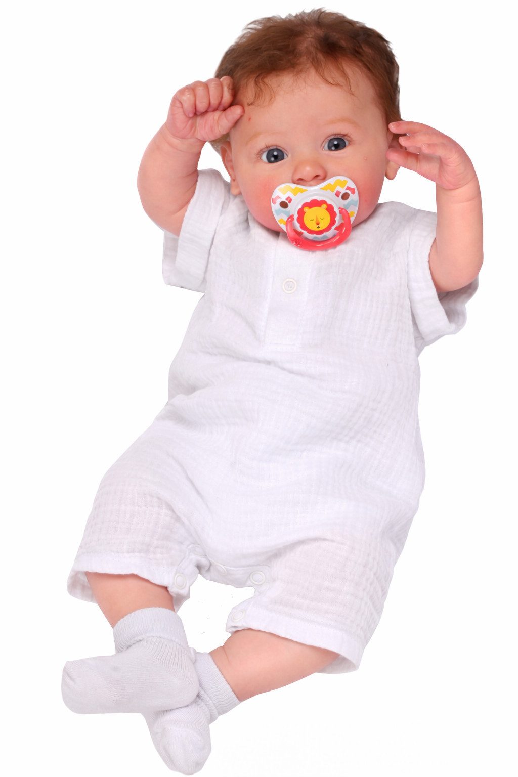 La Bortini Spieler Baby Romper Einteiler in Weiß aus Musselin sommerlich lecht (Einteiler für Neugeborene, Jungen) aus Baumwolle, 44 50 56 62 68