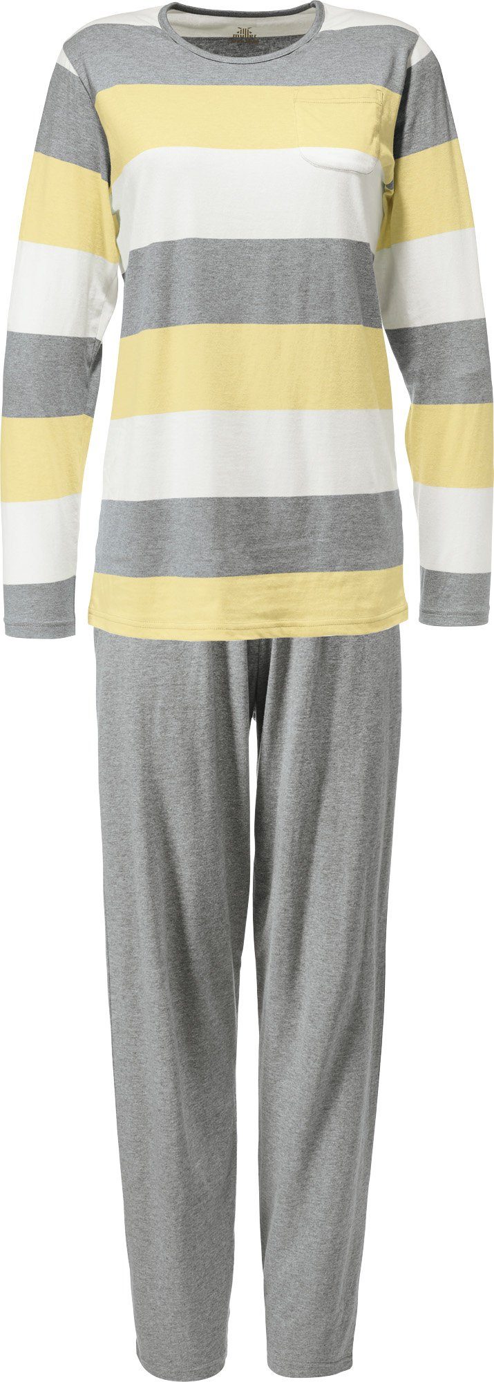 Erwin Streifen gelb Müller Single-Jersey Pyjama Damen-Schlafanzug