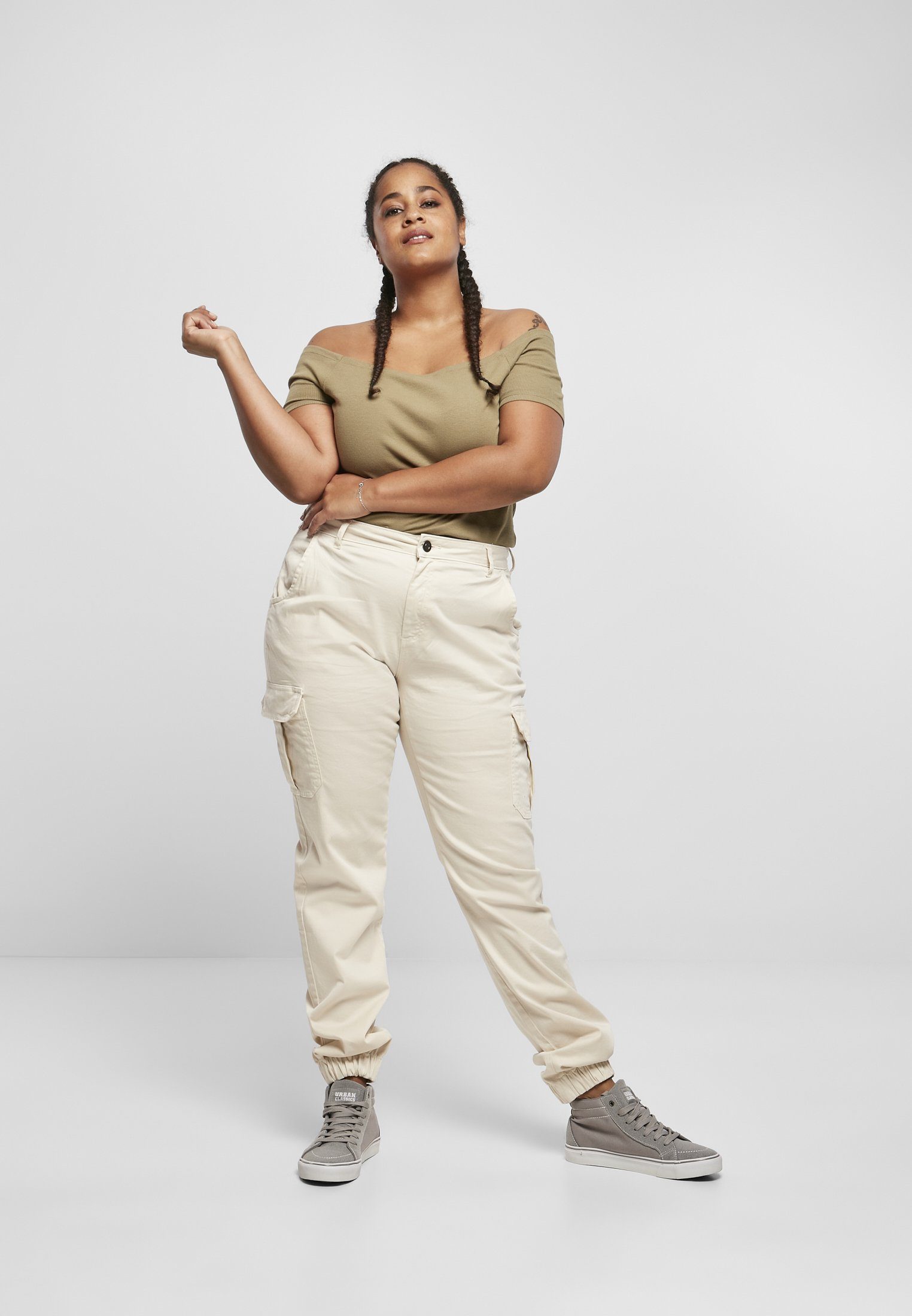 High CLASSICS Pants Waist URBAN whitesand Cargo (1-tlg) Ladies Cargohose Damen