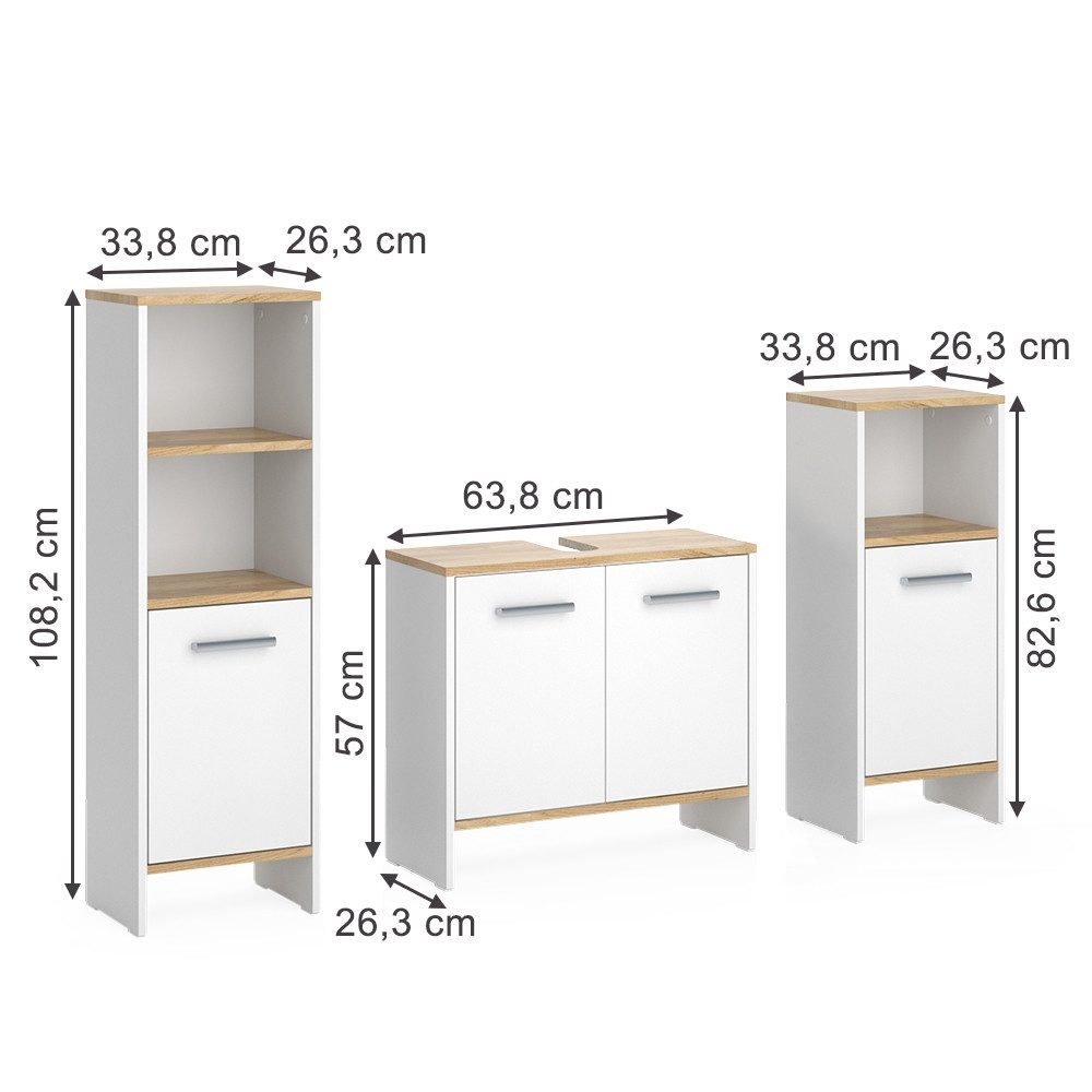 Vicco Badmöbel-Set Karli, Weiß/Goldkraft Eiche, 3-teilig, günstig online kaufen