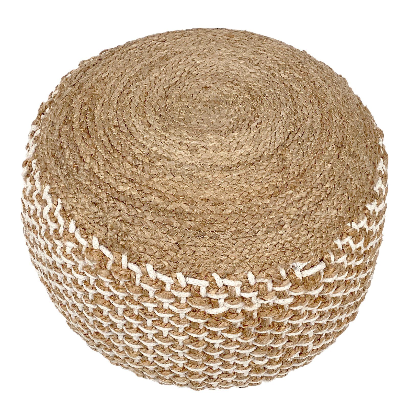 Deko Minara Sitzhocker Sitzkissen Natur/Weiß Fußhocker Sitzpouf Jute Hocker rund natur