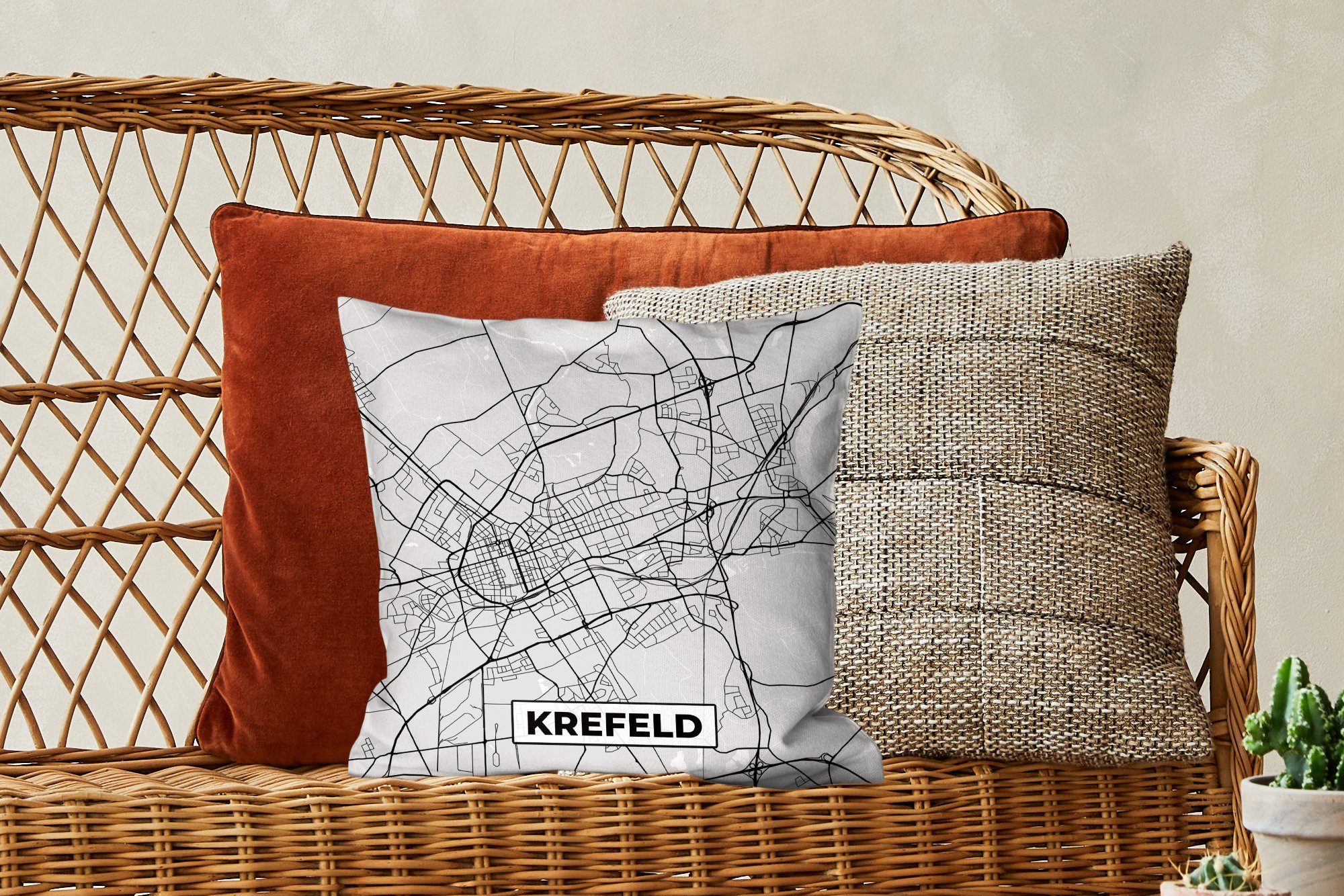 Krefeld mit für Zierkissen - Sofakissen - Stadtplan, Karte MuchoWow Deutschland - - Schlafzimmer, Deko, Dekokissen Karte Wohzimmer, Füllung