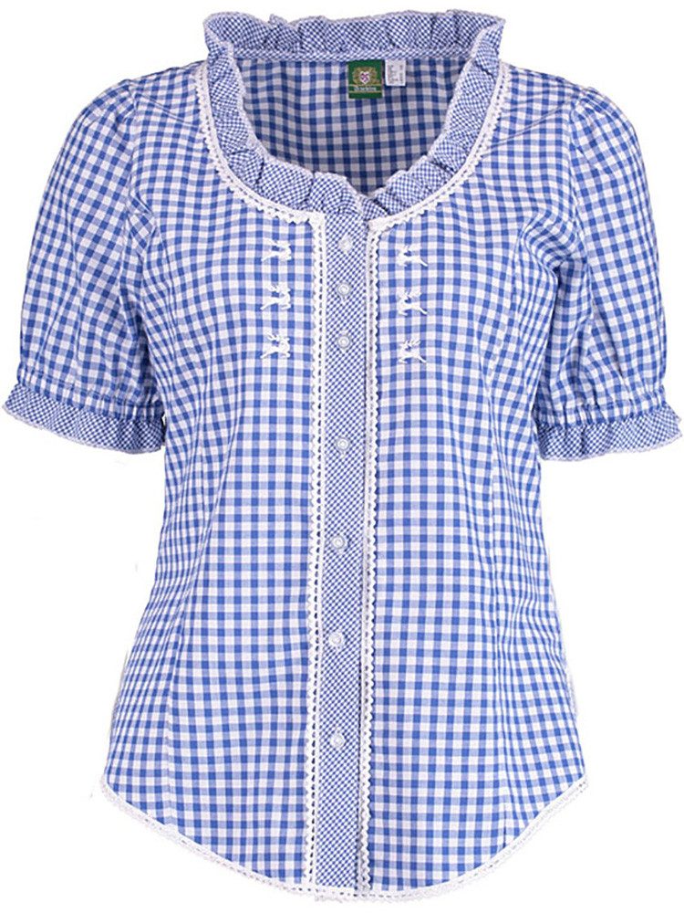 OS Trachten Trachtenbluse Trachtenbluse Susanne Karo blau