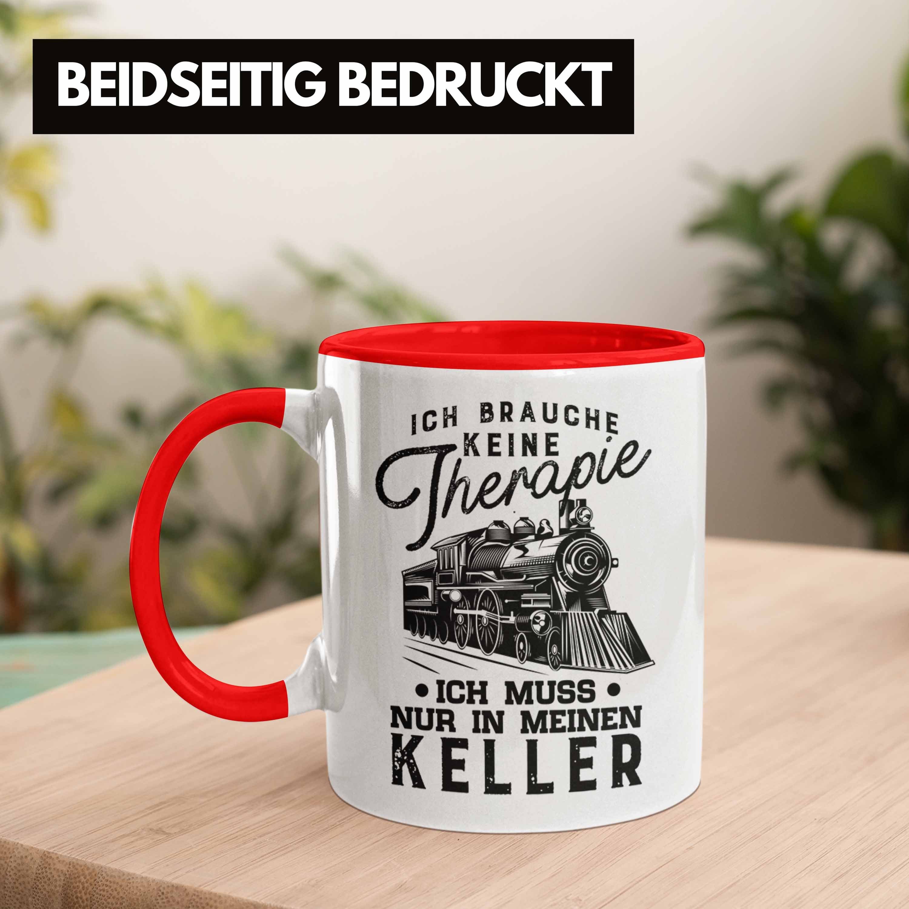 Trendation Tasse Trendation - für Ich Eisenbahner Modelleisenbahn Tasse Spruch Meinen Geschenk Rot In Muss Keller