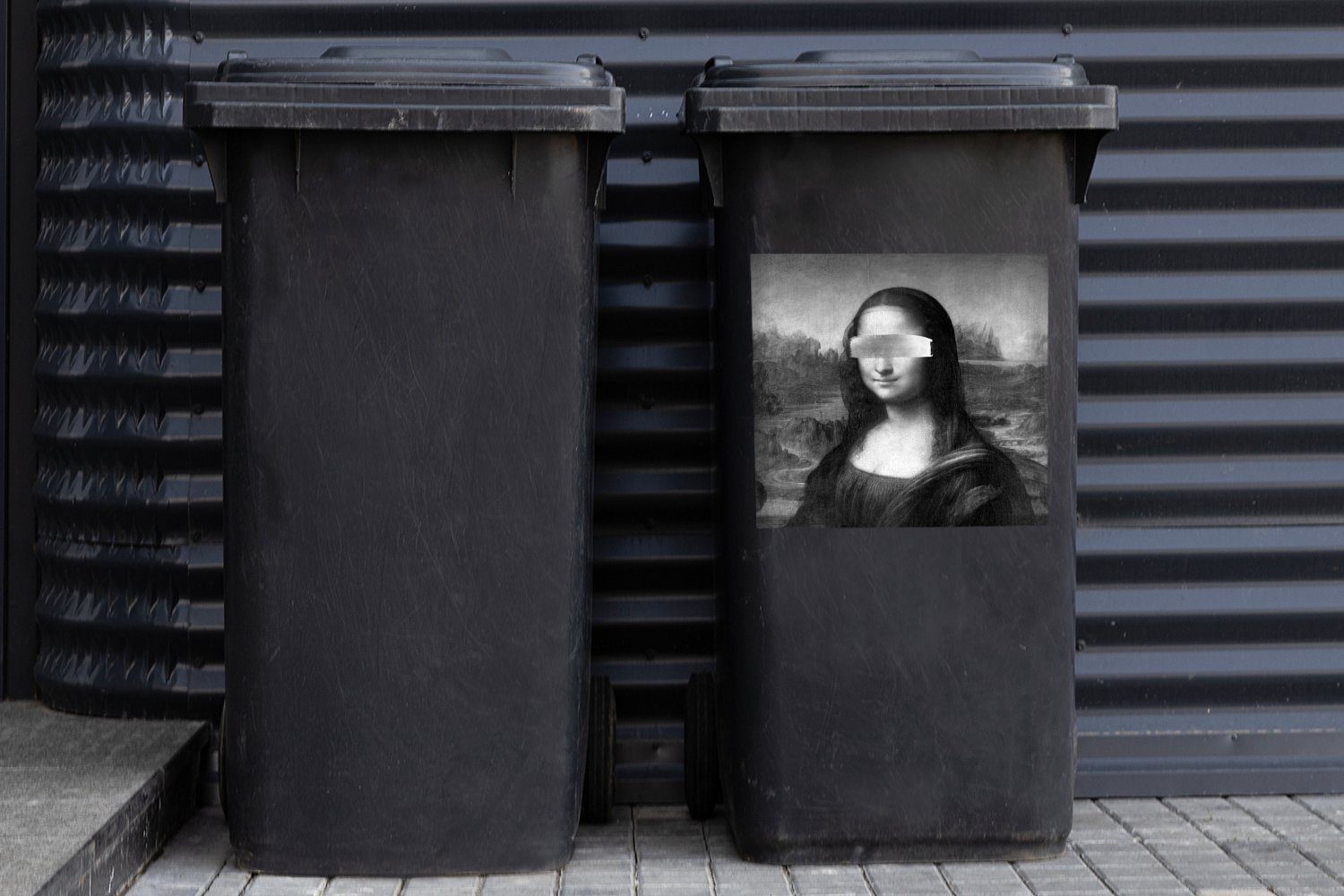 MuchoWow Wandsticker Mona Lisa Mülltonne, Schwarz - da Leonardo Mülleimer-aufkleber, Abfalbehälter - Container, (1 Sticker, Weiß - Vinci St)