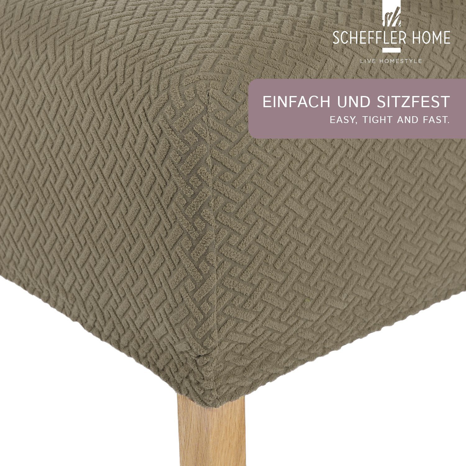 Stuhlhusse Luna-Lang SCHEFFLER-HOME und Farben LIVE HOMESTYLE Taupe verschiedene Sets, sh Stuhlhussen