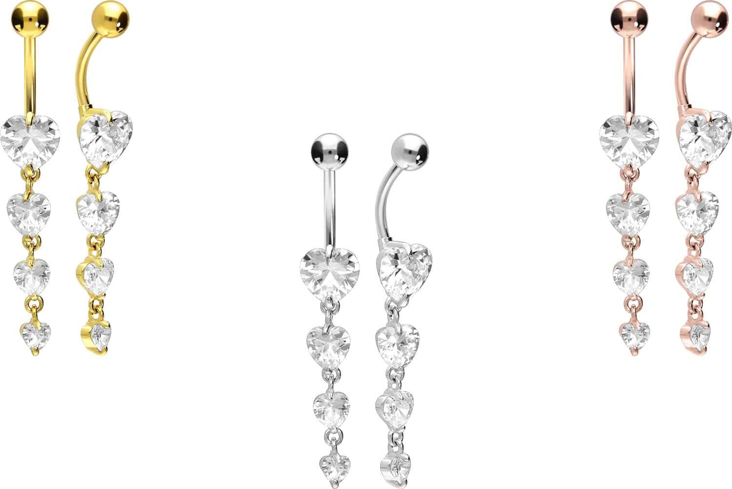 PIERCINGLINE Bauchnabelpiercing Chirurgenstahl Bananabell 4 KRISTALLHERZEN günstig online kaufen