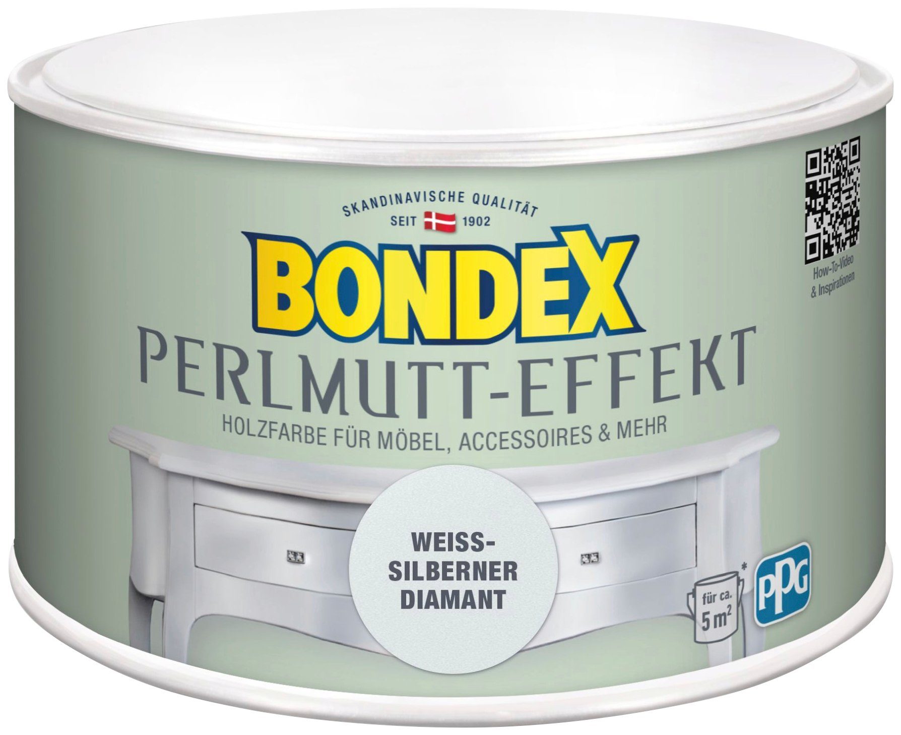 Bondex Bastelfarbe PERLMUTT-EFFEKT, Holzfarbe für Möbel & Accessoires, 0,5 l Weisser Diamant
