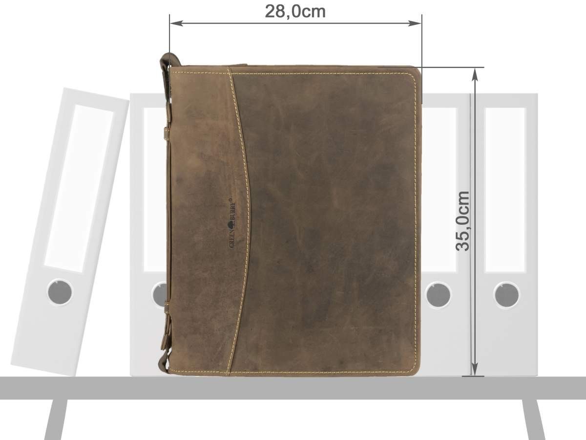 Greenburry Schreibmappe "Vintage" Leder antikbraun Konferenzmappe 25x35x4cm, Business-Mappe, A4 mit Ringmechanik, Reißverschluss