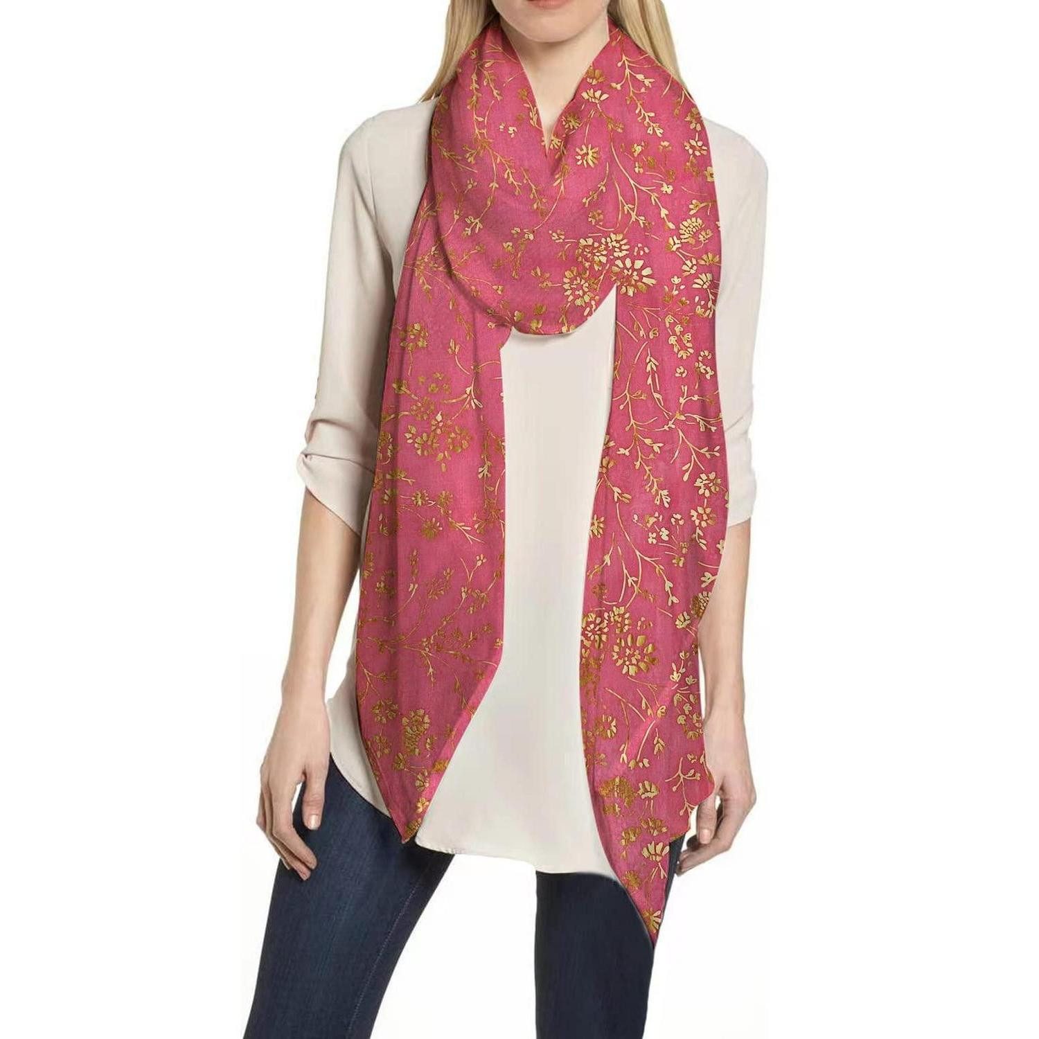 LuxusKollektion Hijab Schal Hijab Glitzer Blumenmuster Rose Gold 180x75cm (1-St)