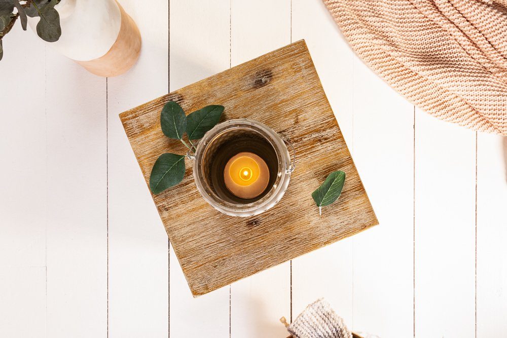 riess-ambiente Beistelltisch COLUMNA 50cm natur/teakgrau - Akazie, gekälkt, Massivholz, Dekoration (Einzelartikel, 1-St), Natürliche Dekosäule im Shabby Chic Look - ideal für Wohn- & Esszimmer