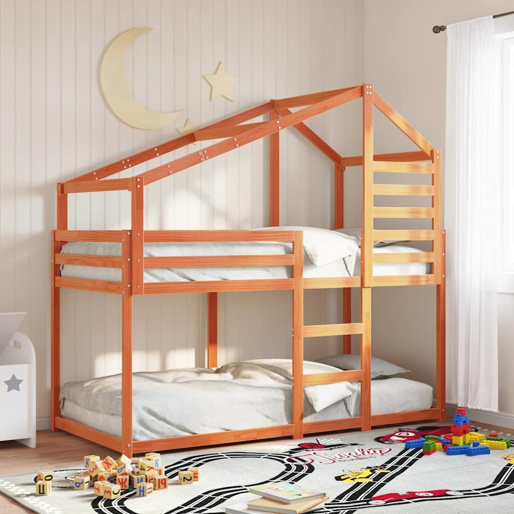 Bett Praktisches Etagenbett mit Bettdach 205,5x85,5x112 cm Wachsbraun
