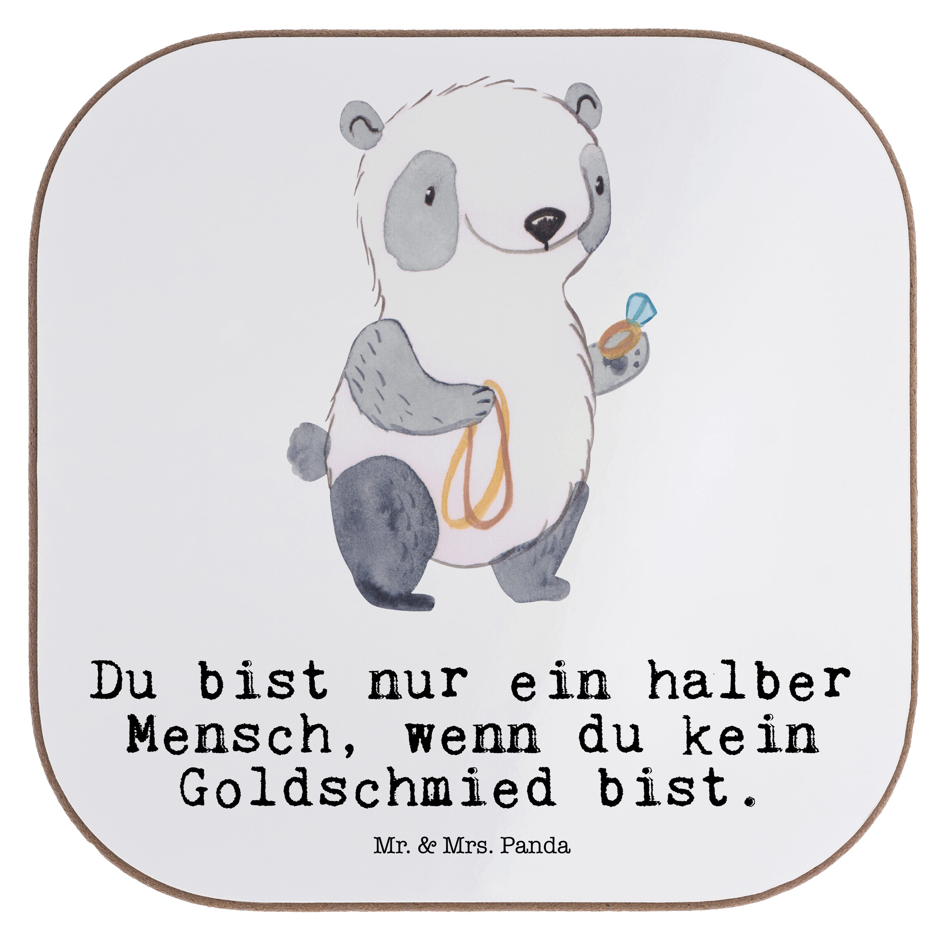 Mr. & Mrs. Panda Getränkeuntersetzer Goldschmied mit Herz - Weiß - Geschenk, Bierdeckel, Getränkeuntersetz, 1-tlg. | Getränkeuntersetzer