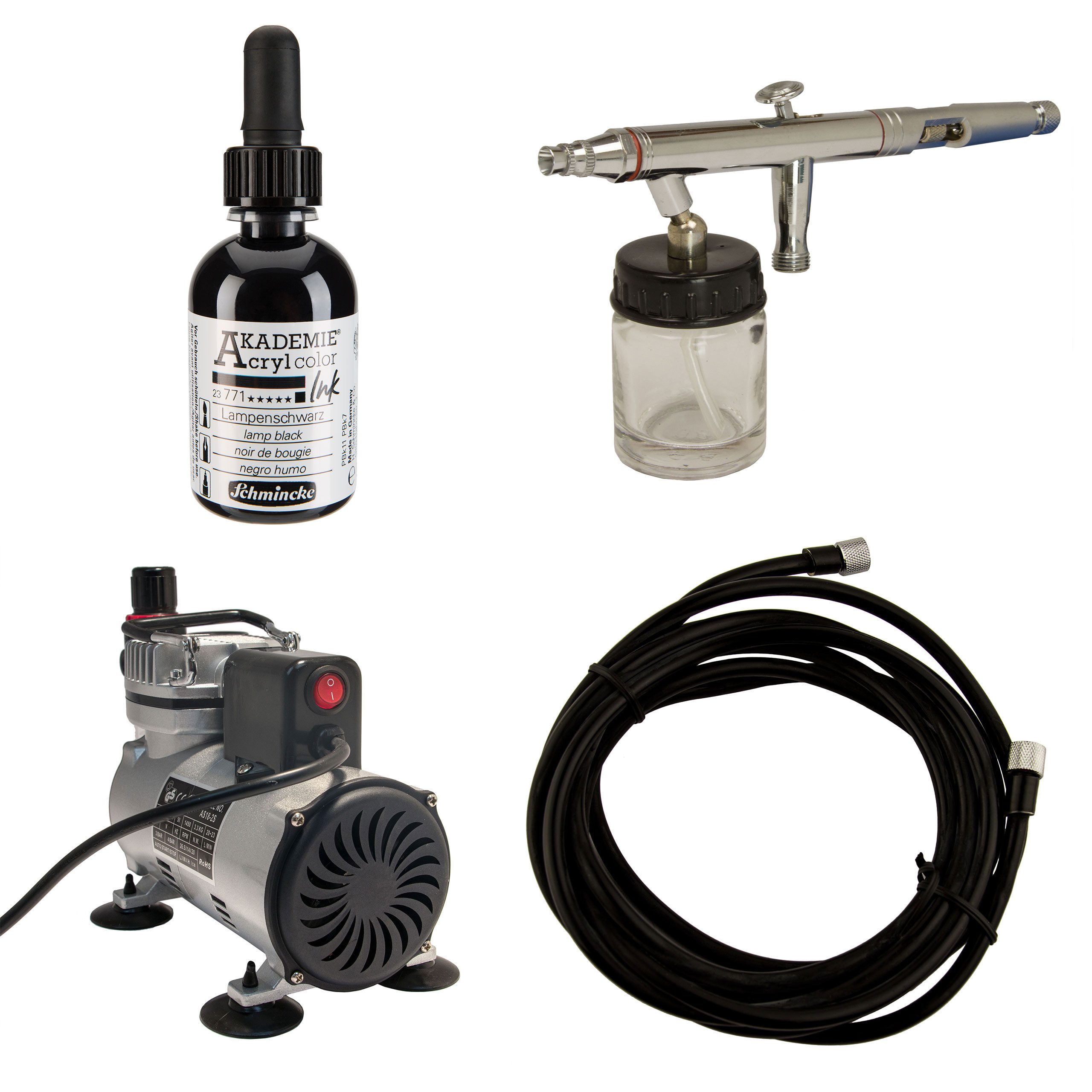 Airbrush-City Airbrush-Kompressor AC 18C + ABC-182 Airbrushpistole + Farbe Airbrush Starter Set 81512