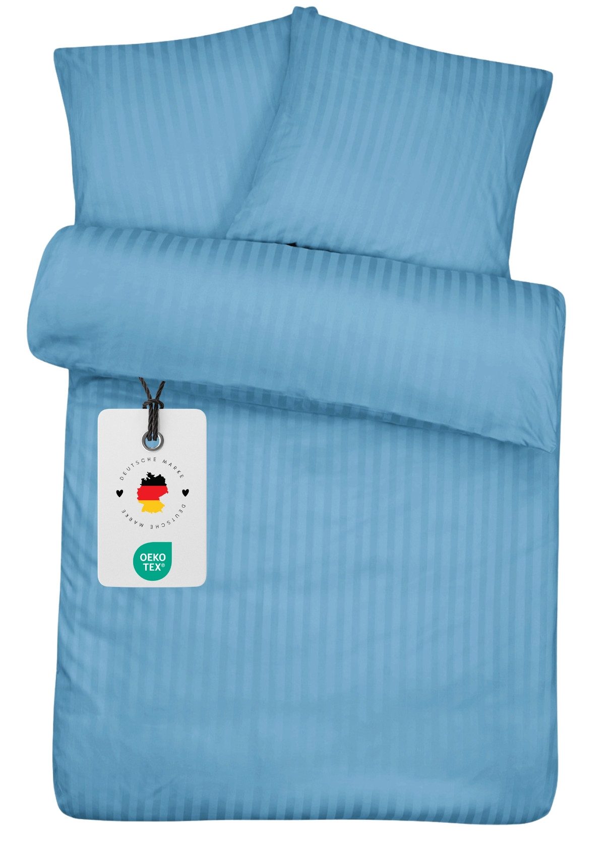 Carpe Sonno Bettwäsche Damast Bettwäsche "Basic" aus 100% Baumwolle - Blau Streifen, Damast, 2 teilig, Damast Bettwäsche 135x200 Streifen Bettwäsche blau
