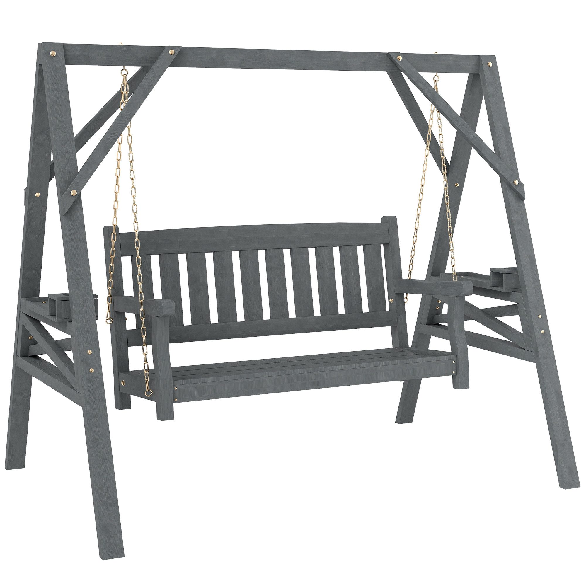 Outsunny Hollywoodschaukel Schaukelbank, 2-Sitzer, Schaukelfunktion, mit Ablage, Packung, 2 tlg., 2-teilig, mit Kette, Mit Ablagen und Getränkehalter, 2-Sitzer