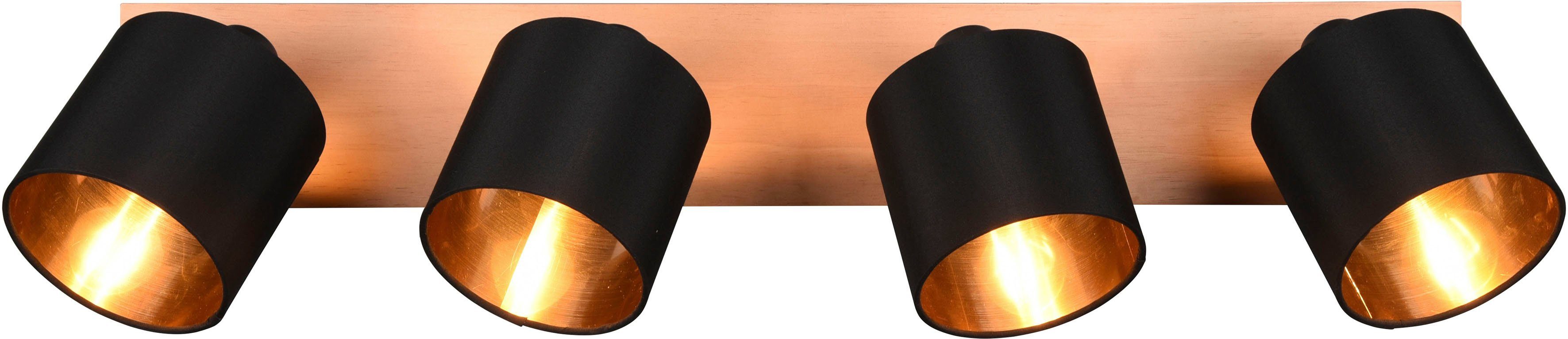Reality Leuchten Deckenstrahler Tommy, ohne Leuchtmittel, warmweiß - kaltweiß, 4er Spot Holzoptik schwenkbar Stoffschirm schwarz+gold, exkl 4xE14 28W