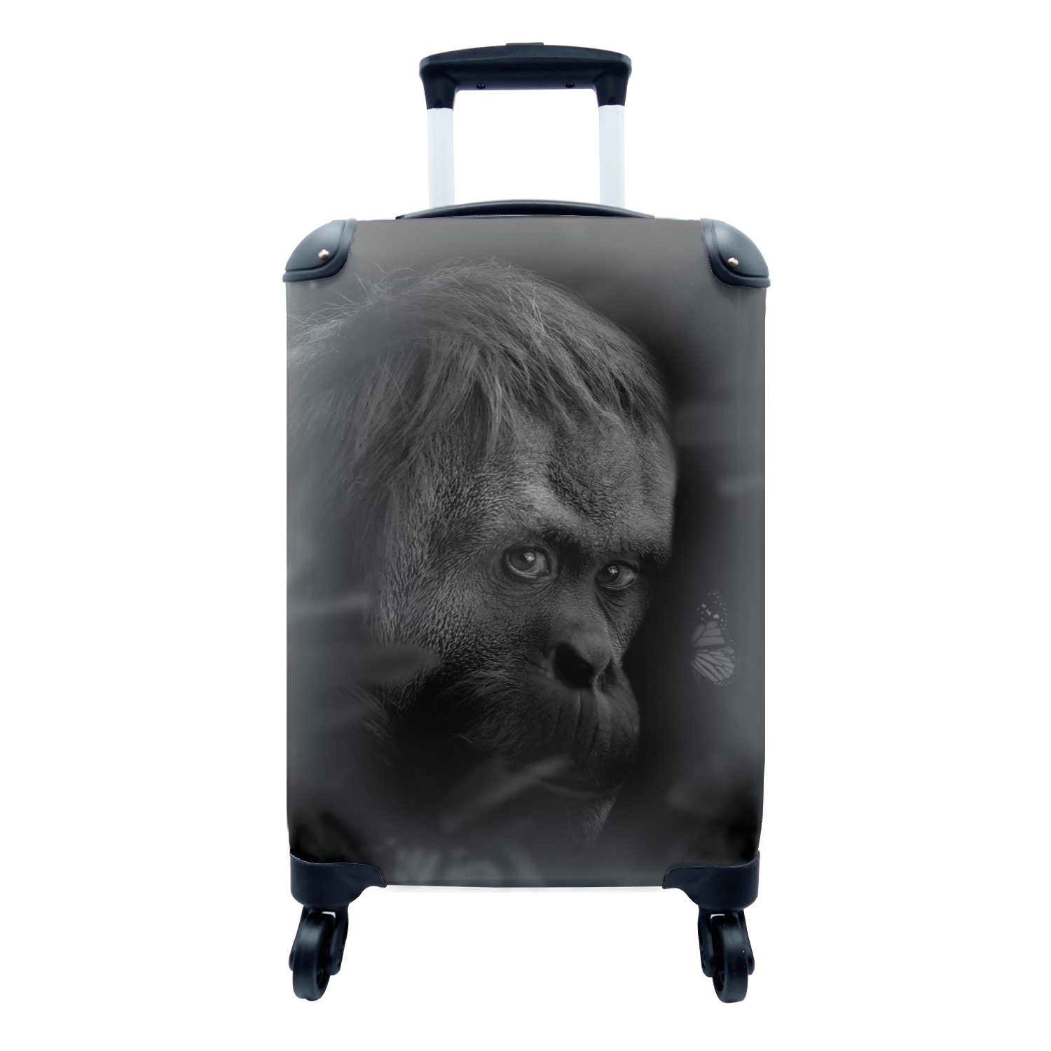 MuchoWow Handgepäckkoffer Nahaufnahme eines Affen im Dschungel - schwarz und weiß, 4 Rollen, Reisetasche mit rollen, Handgepäck für Ferien, Trolley, Reisekoffer