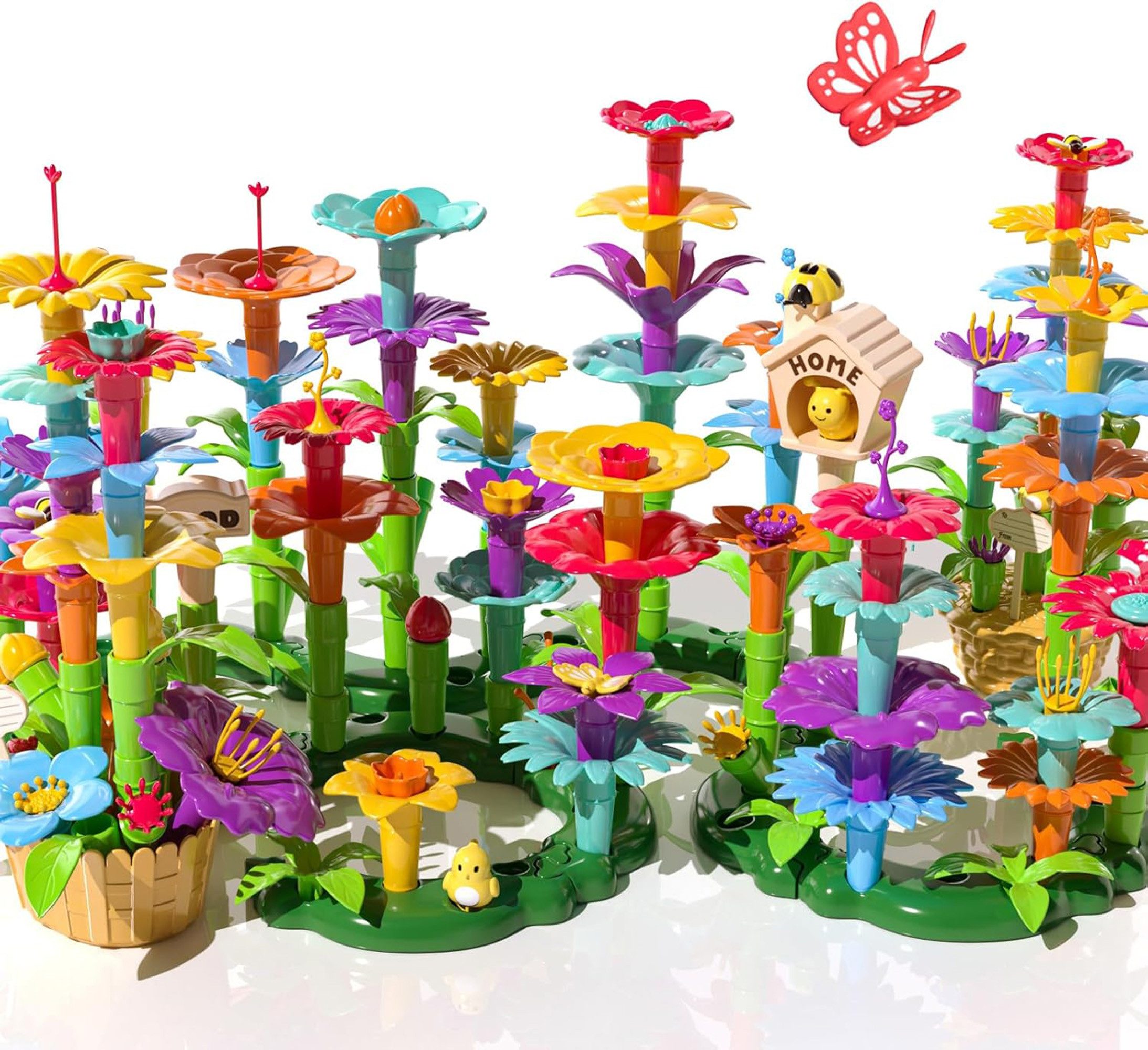 ibettertec Spielzeug-Gartenset Bausteine, Lern- & Steckspiel, Kreativspielzeug für Kinder, (BPA-frei, langlebig & einfach zu reinigen, 322-tlg., 332-teiliges STEM Gartenspielzeug, Blumen Stapeln Spielzeug für Kinder), Blumen Stapeln Spielzeug für Jungen u