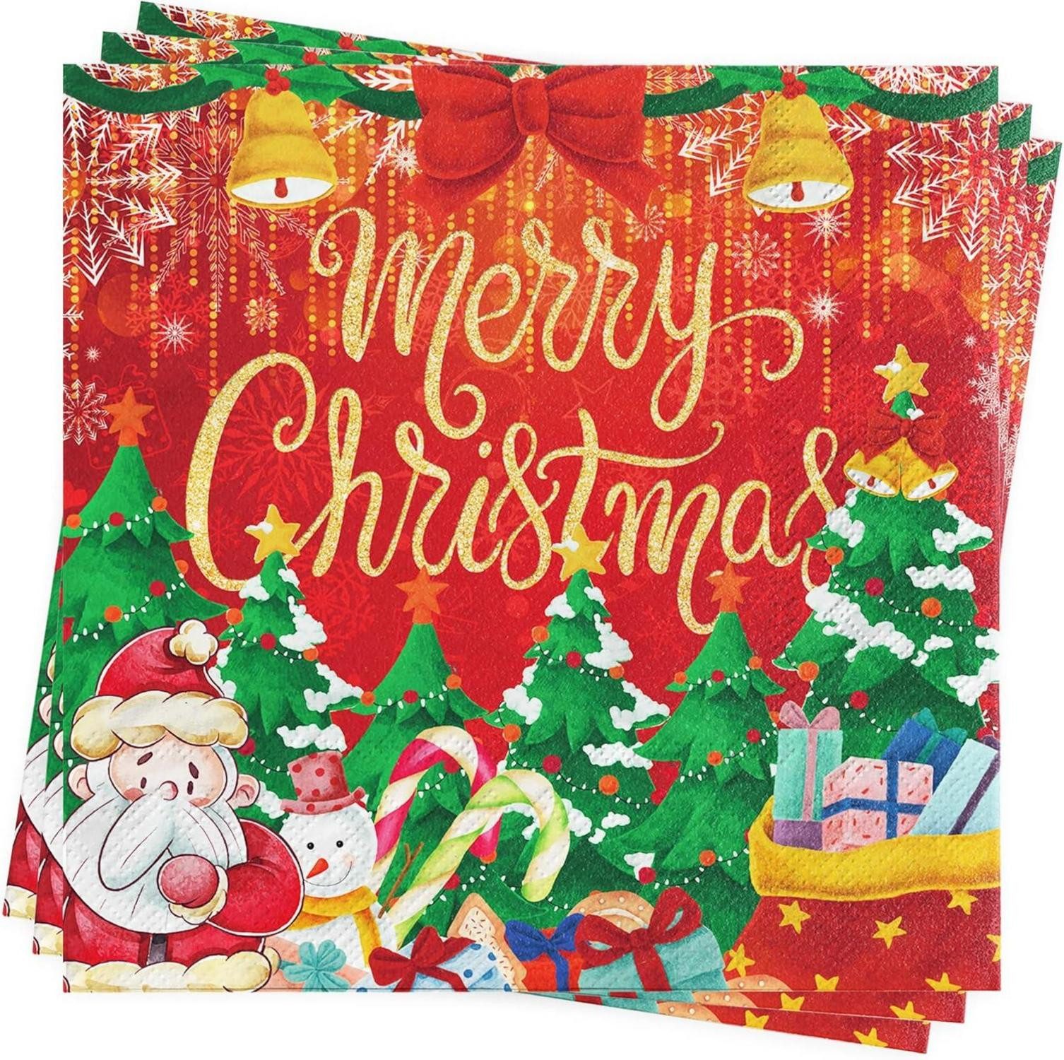 Hängedekoration Weihnachten Servietten Merry Christmas 40Stück Rot 33x33cm