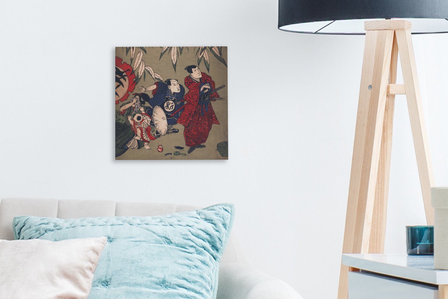 japanischen Leinwandbild Vintage-Illustration für eines Leinwand Samurai, Wohnzimmer OneMillionCanvasses® Schlafzimmer St), (1 Bilder