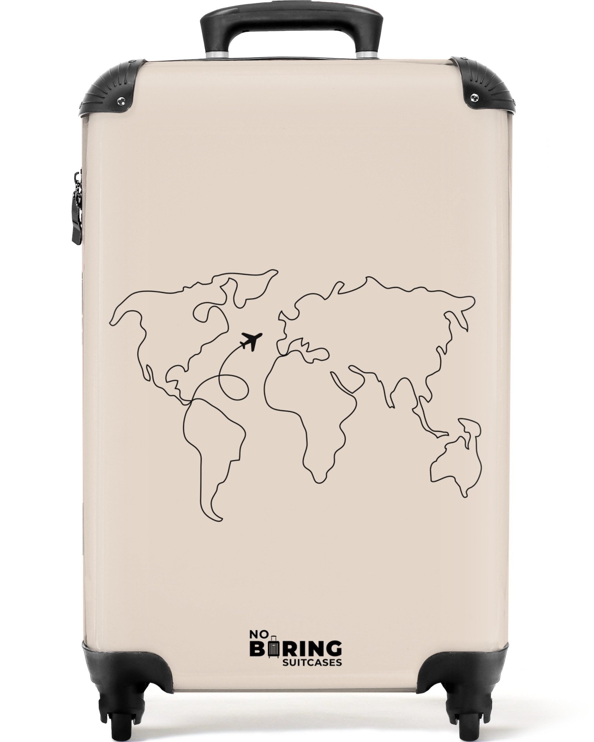NoBoringSuitcases.com© Hartschalen-Trolley Weltkarte - Einfach - Flugzeug 55x35x20cm, Reisetasche mit Rollen, Koffer Handgepäck Flugzeug