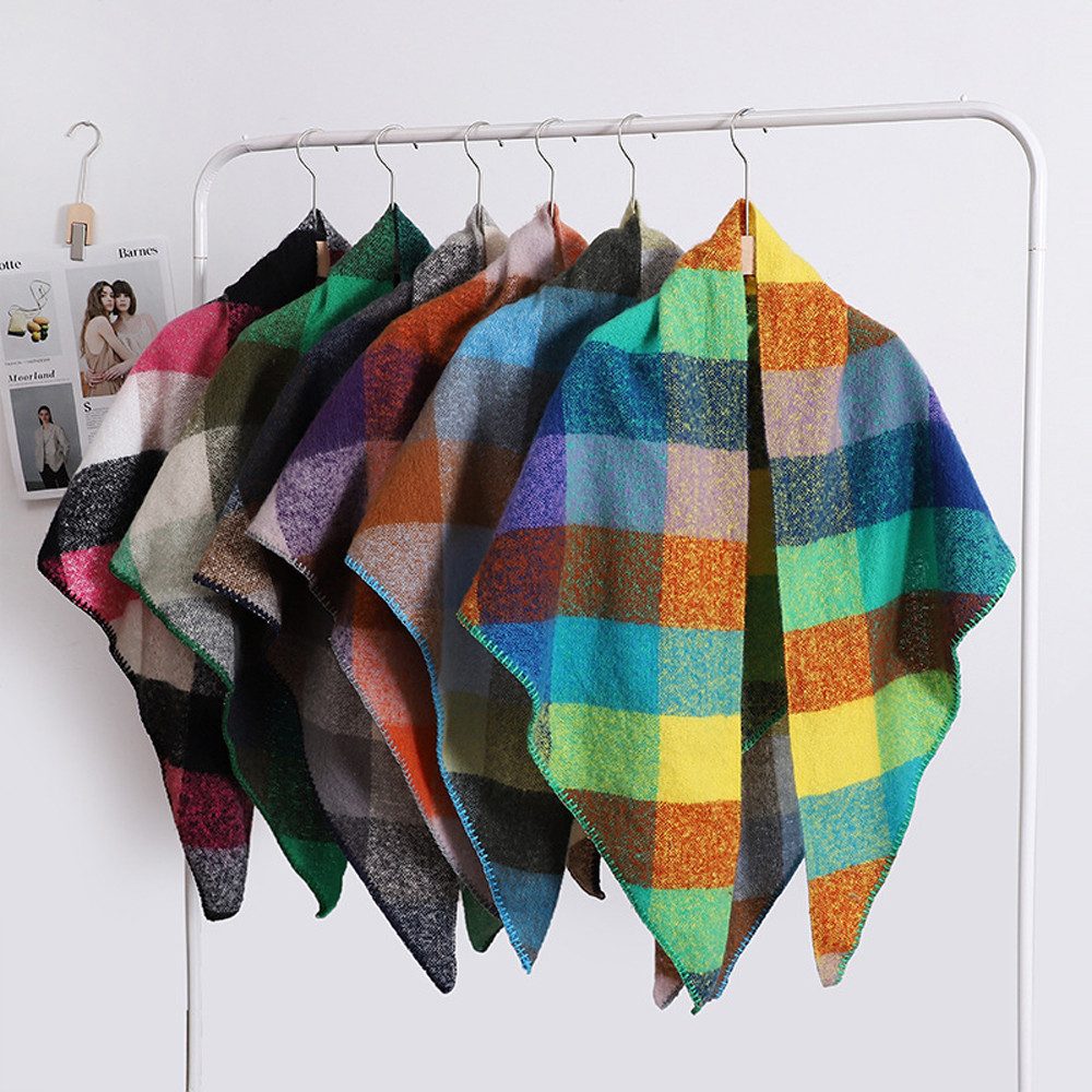 Zaewry Dreieckstuch Damen Schal Strick Dreieck Schal Halstuch Dreieckstuch, 200×70 CM, Leichter Strickschal mit Karo Muster