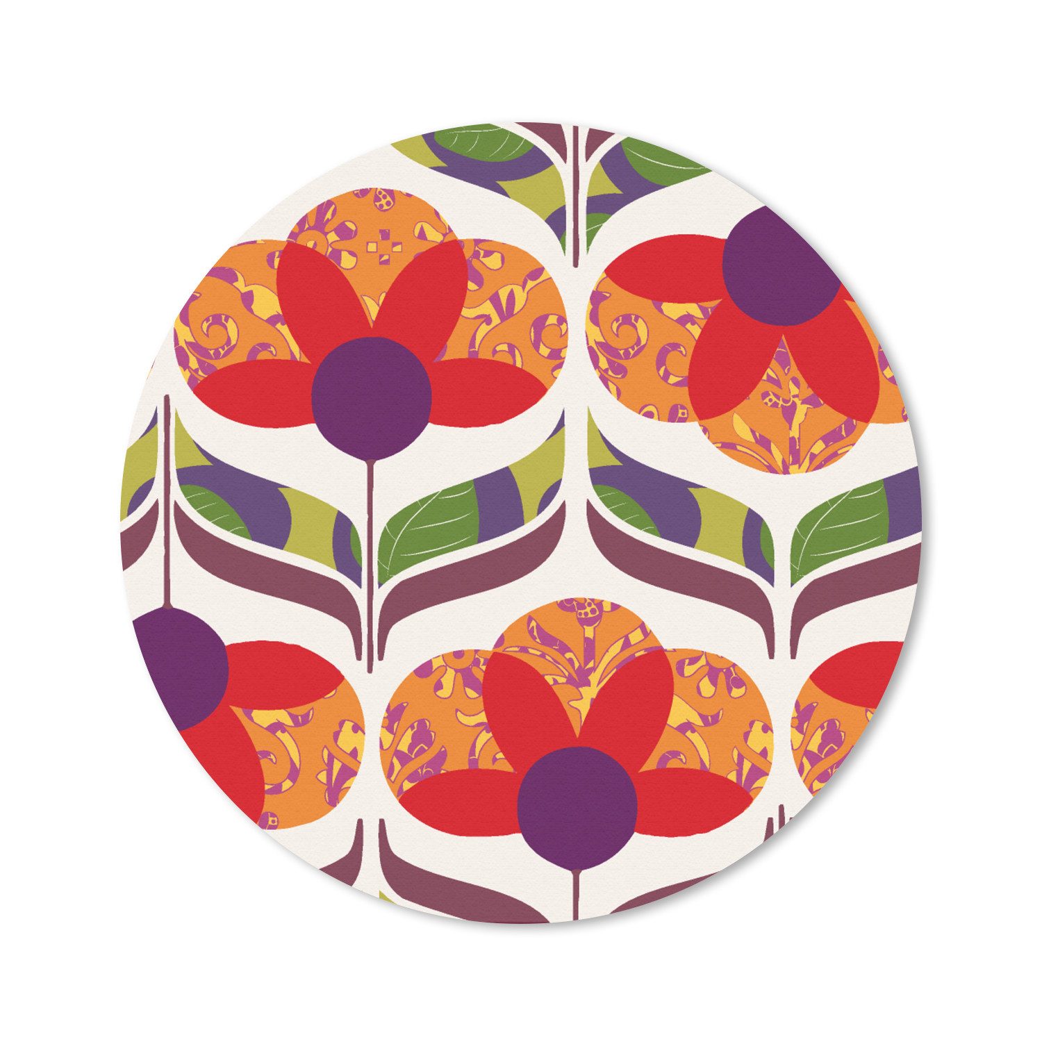 MuchoWow Mauspad Retro - Flower Power - Vintage - Farben (1-St), Büro für Tastatur und Maus, Mousepad Gaming, Rund 20x20 cm