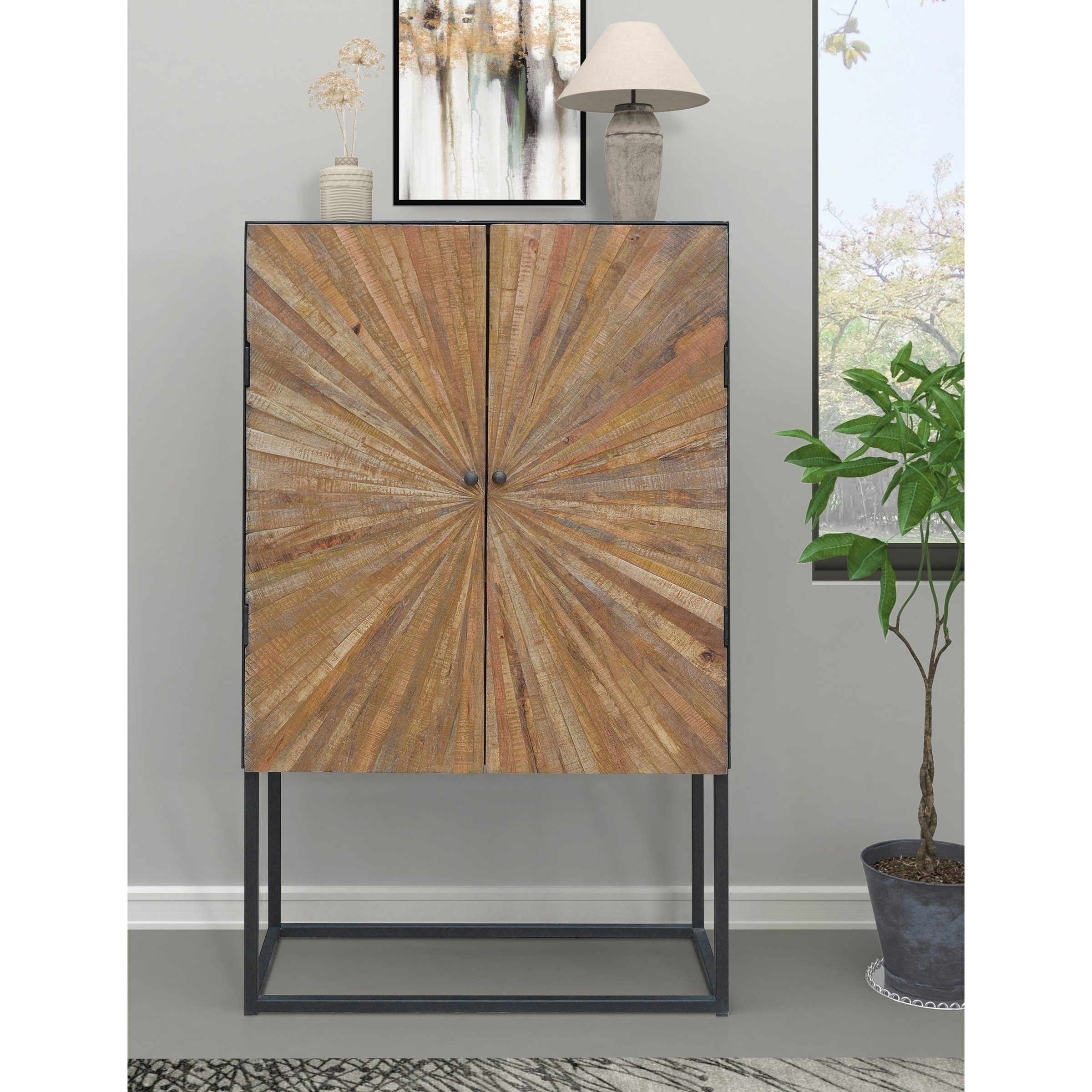 freiraum Highboard Madira, in Schwarz, Mangoholz/Metall - 90x160x40cm (BxHxT)