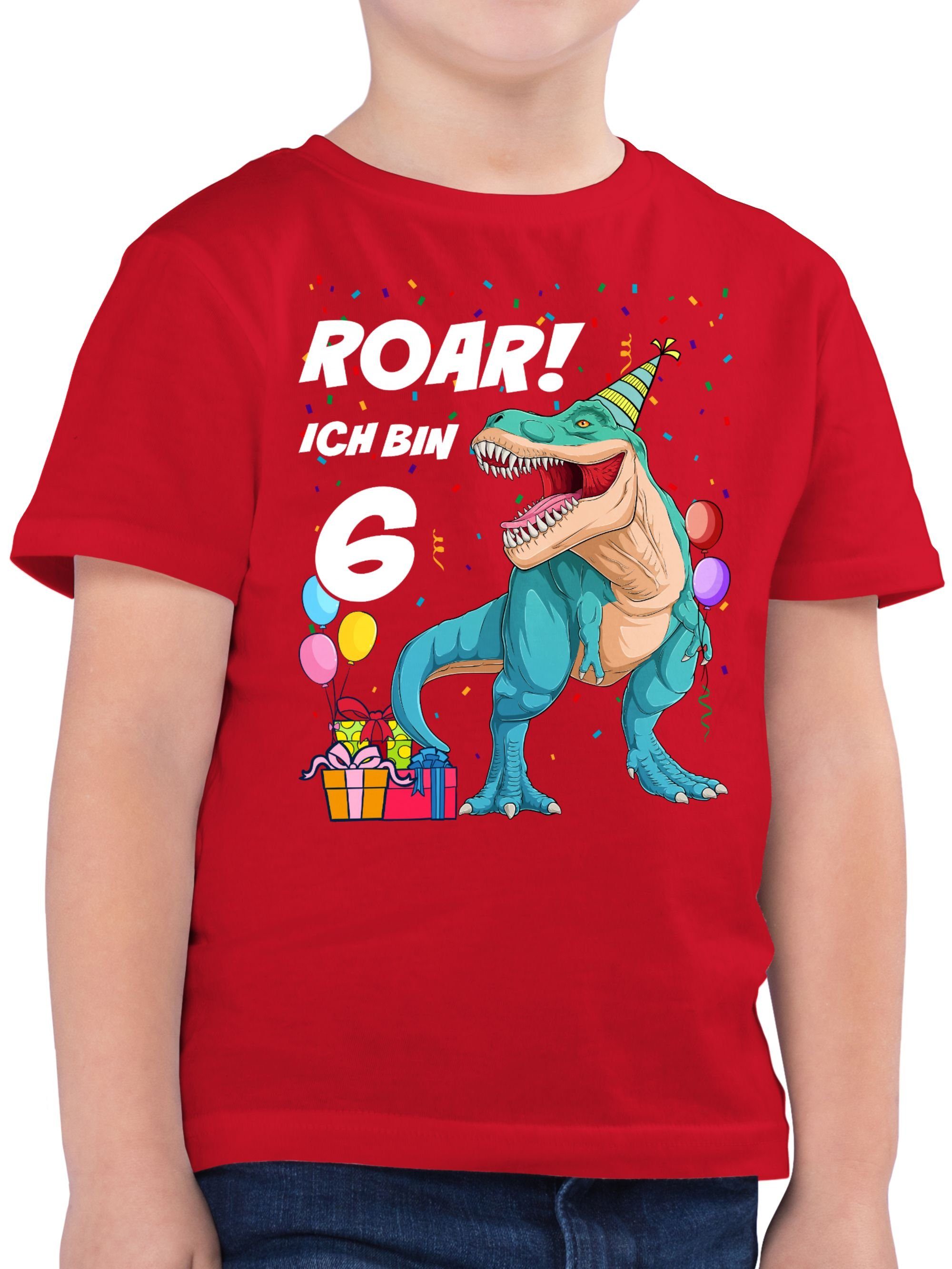 Rot bin T-Shirt Shirtracer 6. Dinosaurier 03 Geburtstag Jahre Ich Dino T-Rex - 6