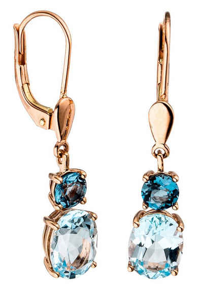 JOBO Paar Ohrhänger Ohrringe mit Blautopas, 585 Roségold