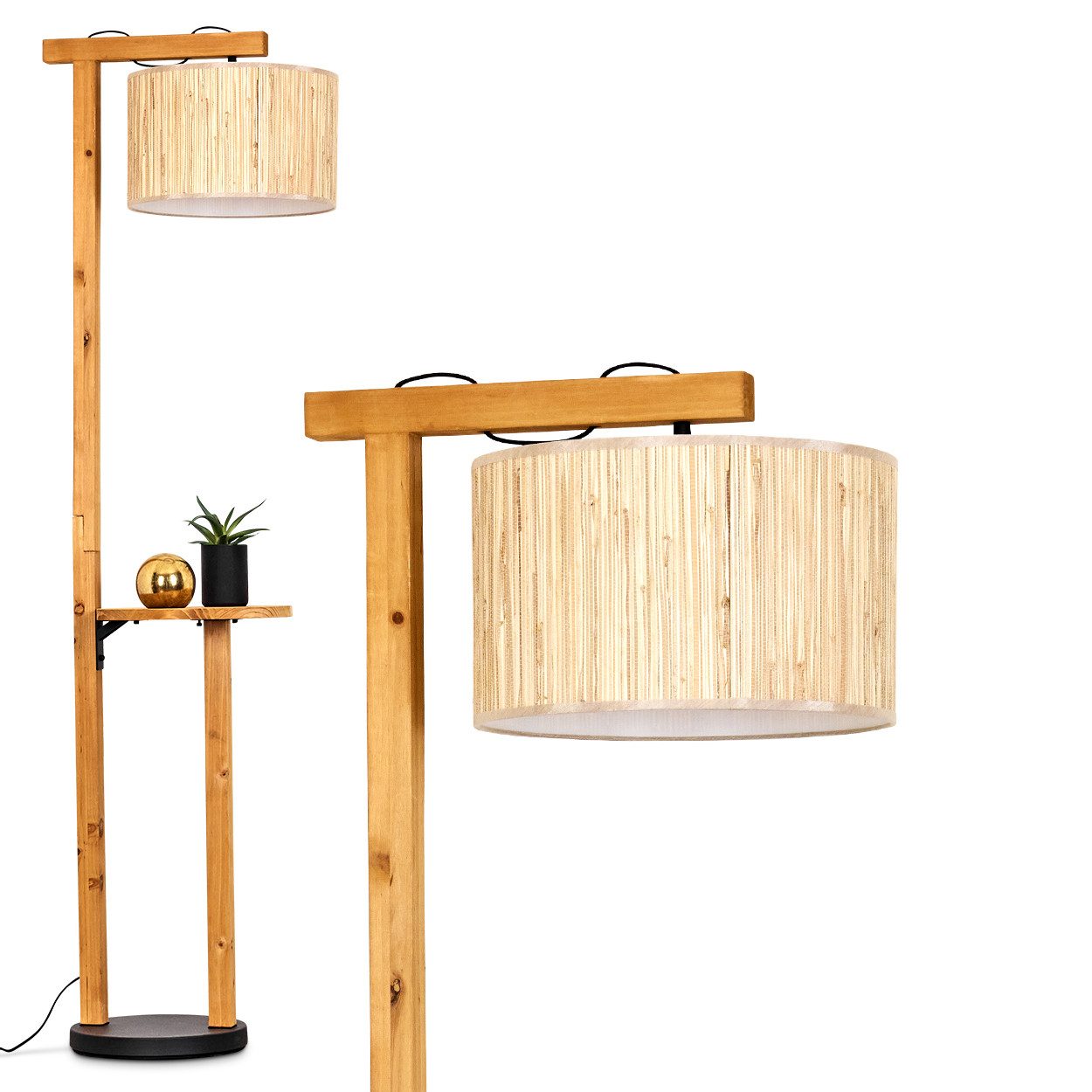 Stehlampe Stehlampe aus Holz/Metall/Seegras in Naturfarben/Schwarz/Beige