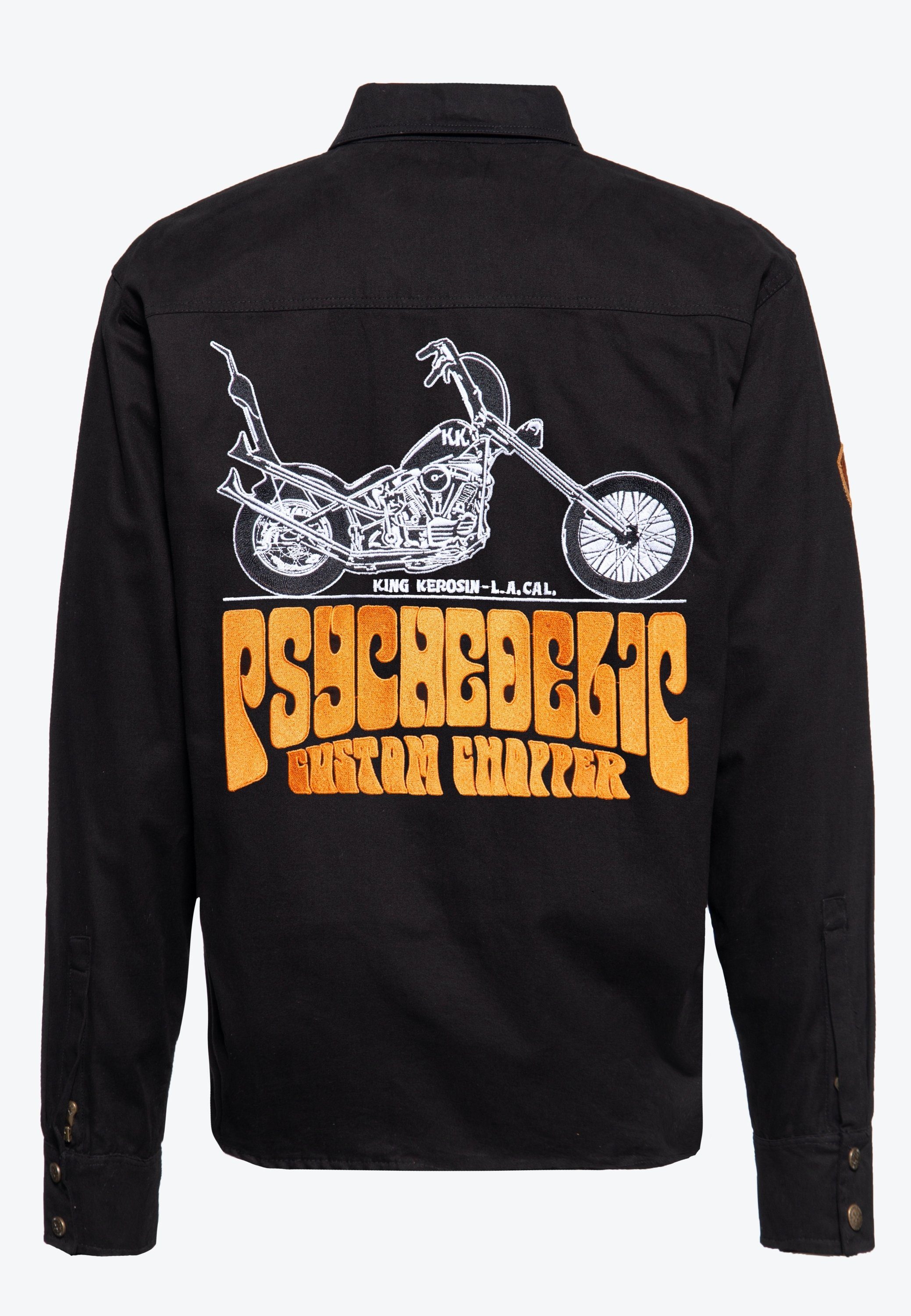 KingKerosin Kurzarmhemd K.K. Adventure Gear - Psychedelic Custom Chopper mit herausnehmbarem Softshell-Innenfutter