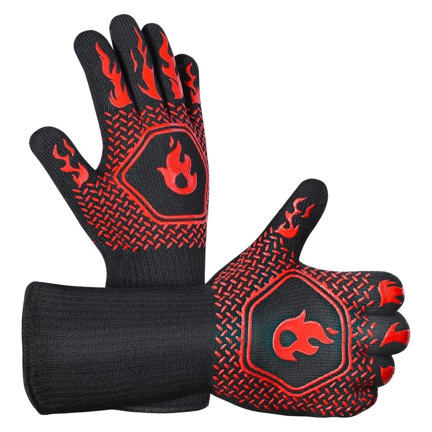 LuxusKollektion Grillhandschuhe Grillhandschuhe hitzebeständig rot 2Stk